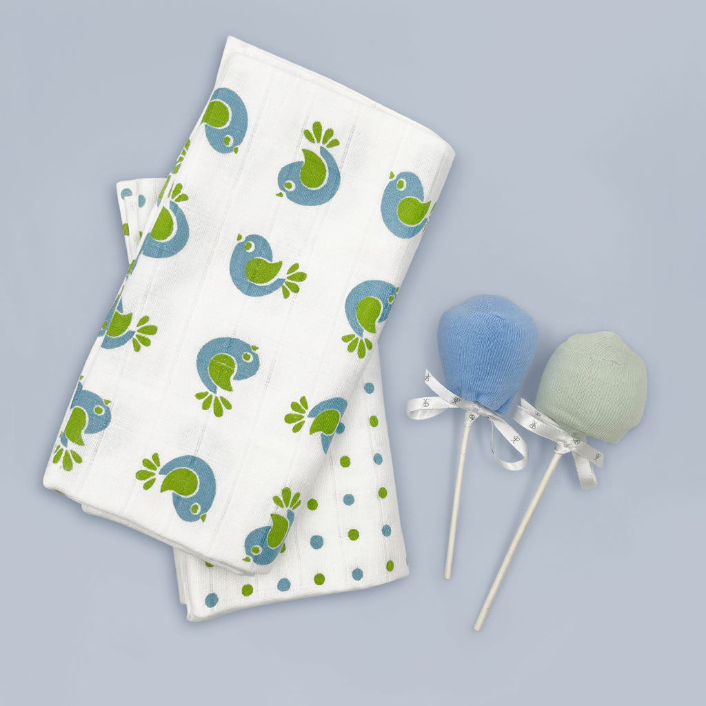 Premium Baby Swaddle Blanket & Soft Cotton Socks Gift Set - Blue | Newborn Essentials for Hospital, Photo Shoots & Nursery Comfort