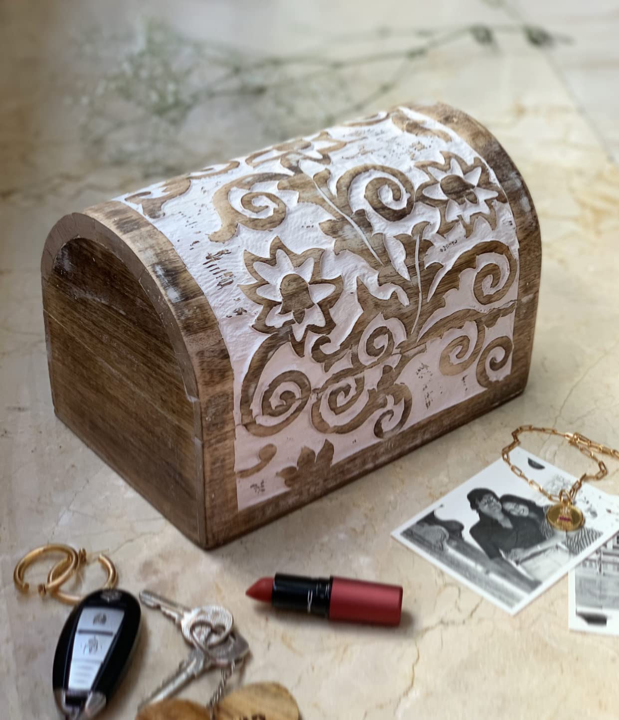 Handmade Wooden Jewelry Box - Decorative Jewelry Organizer with Lock, Keepsake Storage Box for Necklaces, Rings & Watches | Perfect Birthday, Housewarming Gift for Women & Men | Jewelry Display & Travel Storage Solution
