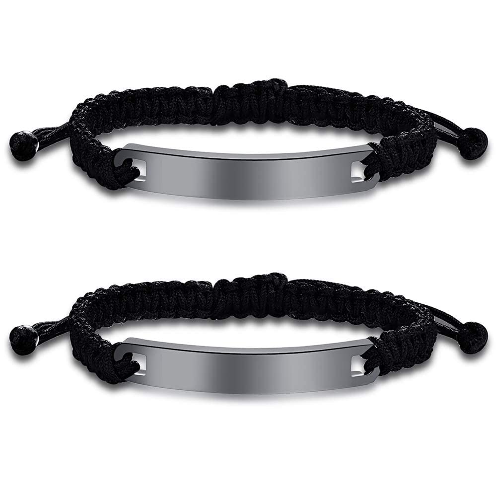 Custom Engraved Rope Braided ID Bracelet for Couples - Personalized His & Hers Matching Cuff Bangle - Handmade Adjustable Name Bracelet for Anniversary, Wedding, Valentine's Day Gift