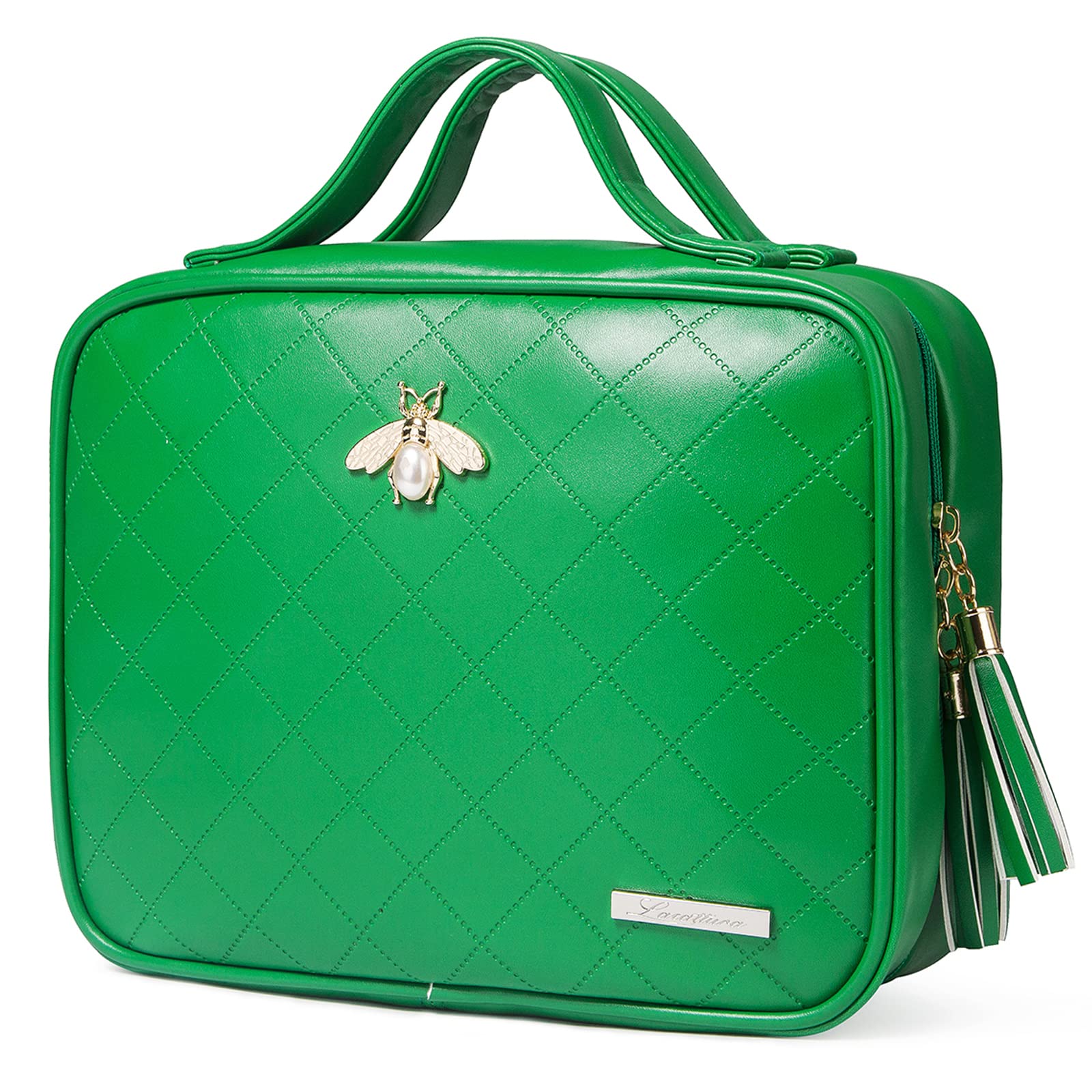 LACATTURA Leather Hanging Toiletry Bag for Women - Large 4-Layer Waterproof Travel Makeup Organizer - Portable Cosmetic Bag for Shampoo, Skincare & Personal Care - Perfect for Bathroom, Camping & Business Trips - Green