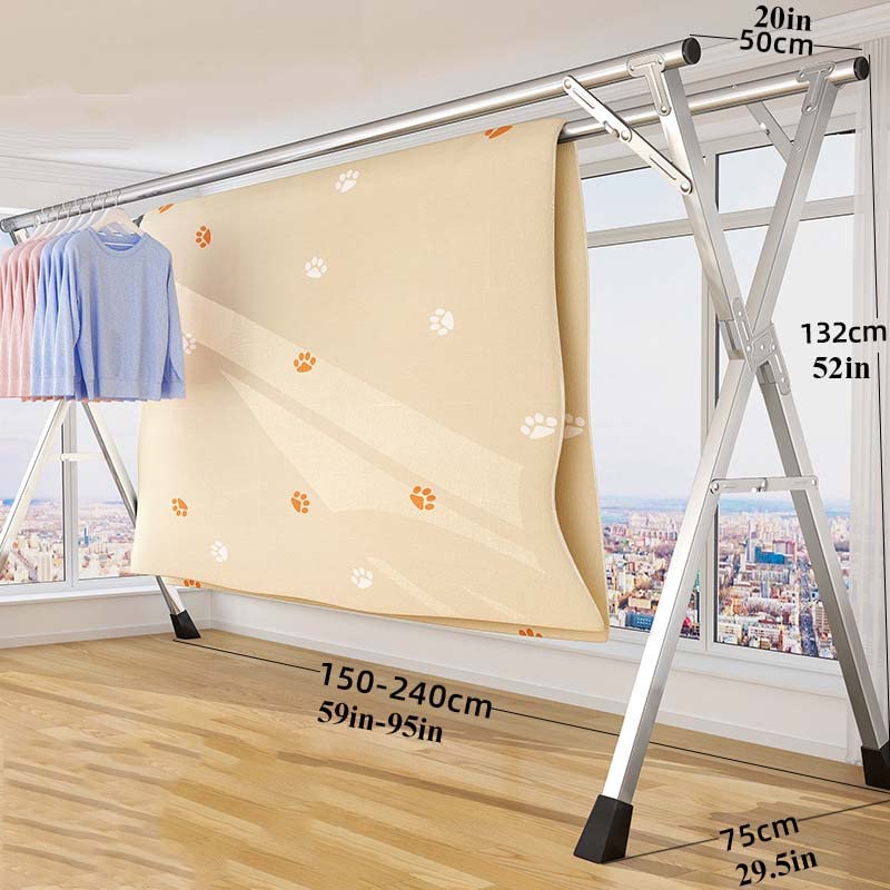 YSUEFIJO Heavy Duty Stainless Steel Clothes Drying Rack - 240cm/95in Foldable Laundry Garment Rack with Windproof Hooks for Indoor & Outdoor Use - Space Saving Solution for Apartments, Balconies, and Small Homes
