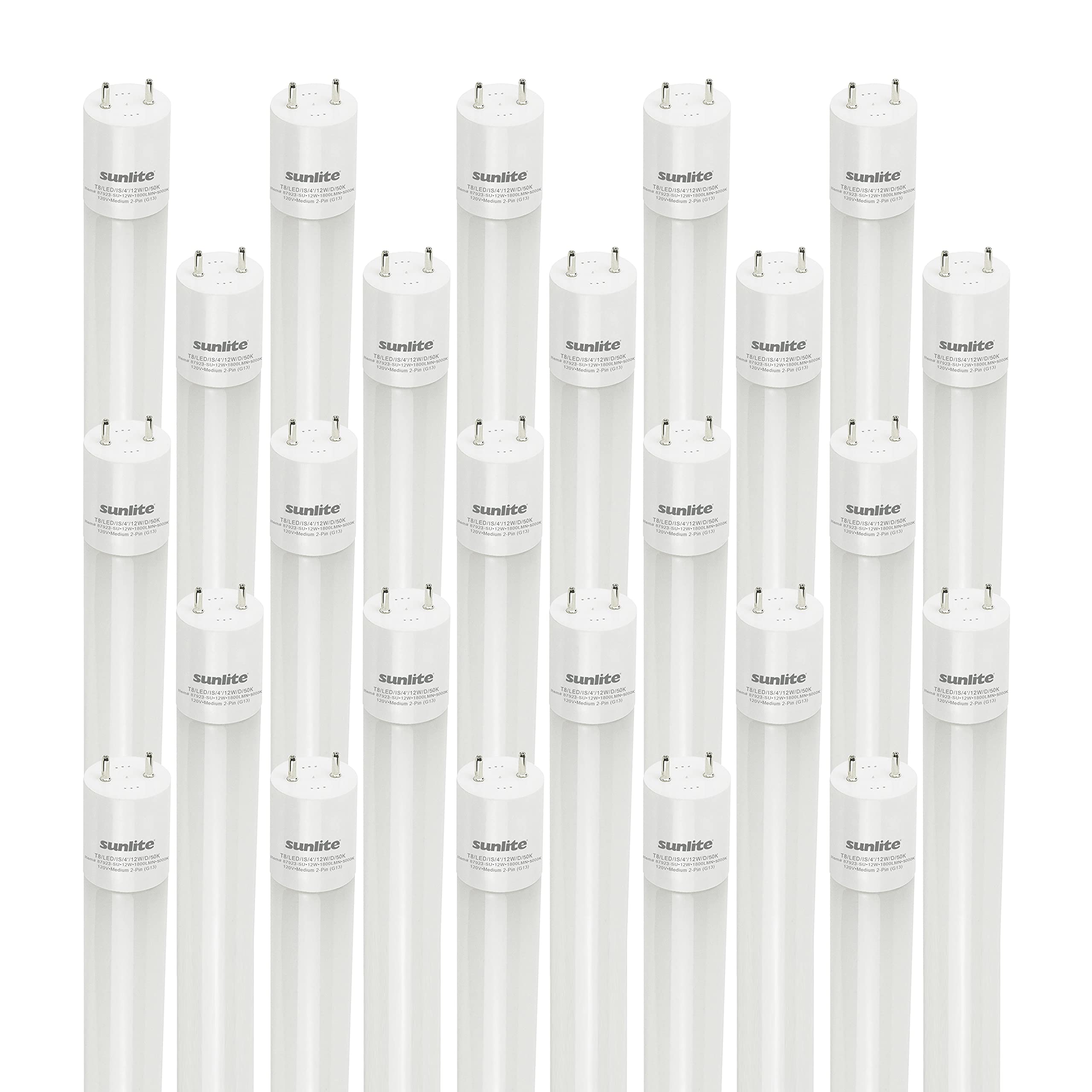 Sunlite 87923 LED T8 Tube Light - 4ft 12W (32W Equivalent) 1800 Lumens - Medium G13 Bi-Pin Base - Plug & Play (Type A) - 5000K Daylight - Electronic Ballast Compatible - 25 Pack - Perfect for Office, Warehouse & Commercial Lighting