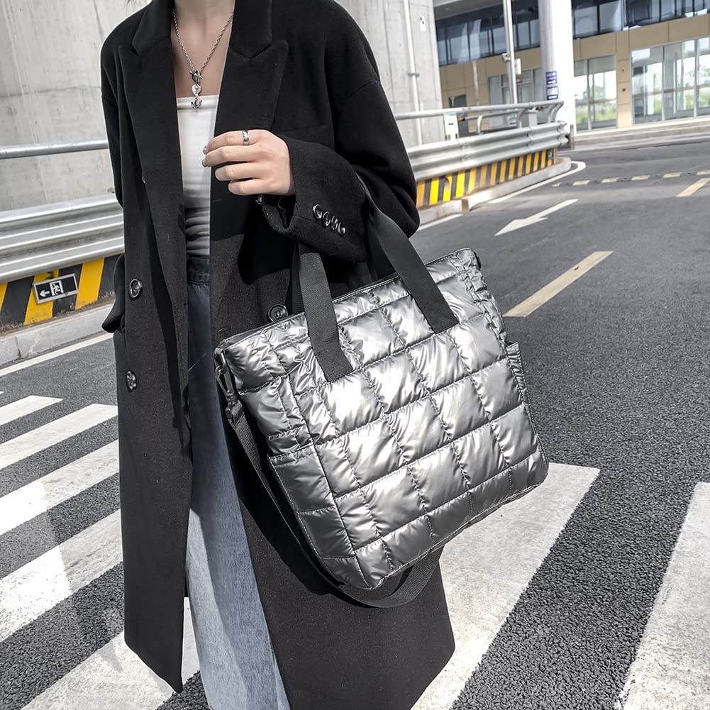 TIAASTAP Quilted Tote Bags for Women - Winter Waterproof Puffer Handbags, Large Nylon Padded Shoulder Bags for Travel, Shopping & Daily Use | Perfect for Work, Gym & Weekend Outings