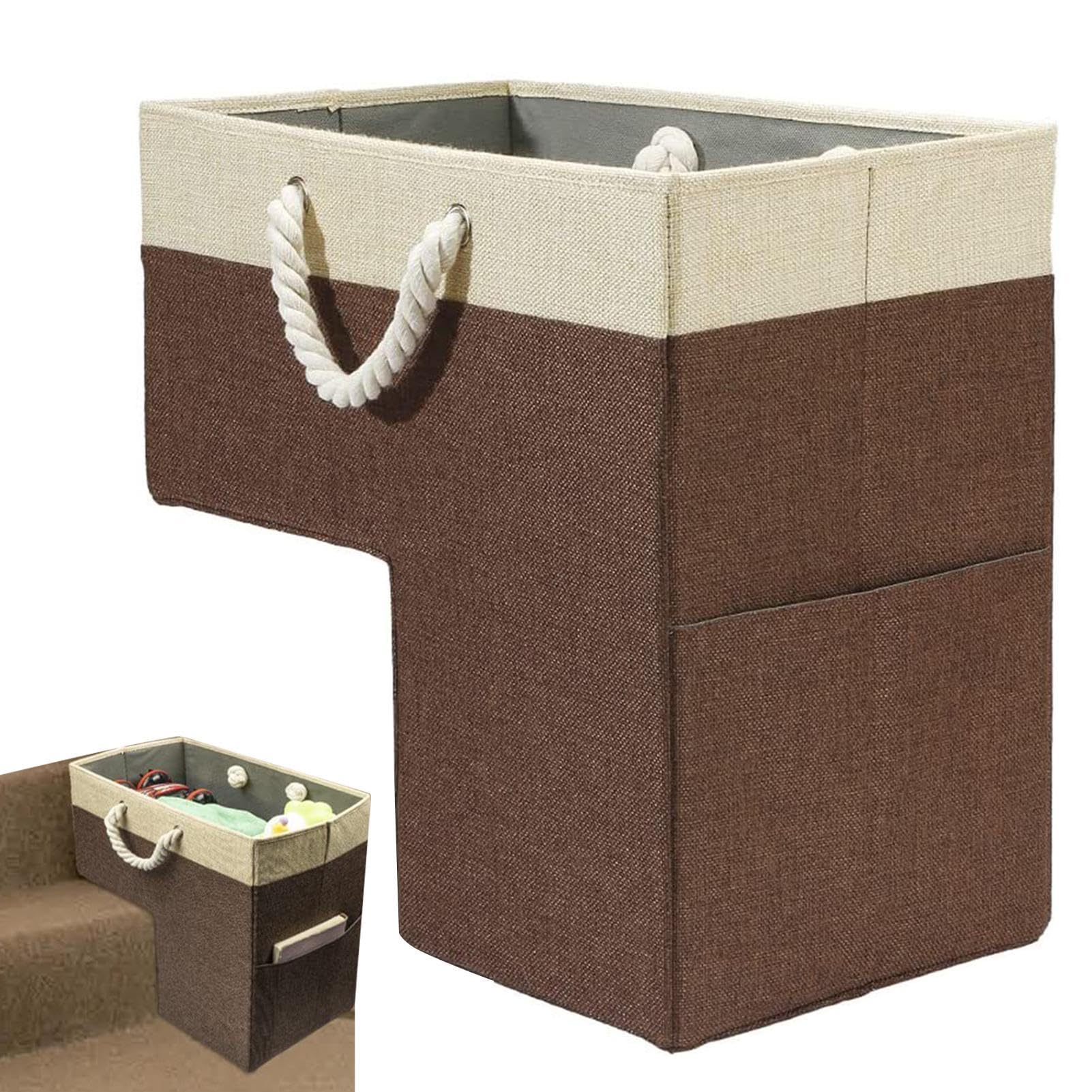 Modern L-Shaped Stair Laundry Basket with Handles - Space-Saving Stair Storage Organizer for Shoes, Socks, Toys, Blankets & Clothes - Perfect for Bedroom, Bathroom, Nursery & Laundry Room Organization