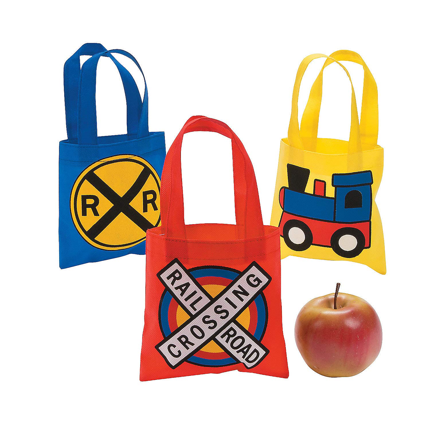 12-Pack Mini Train Party Favor Tote Bags - Bright Color Party Supplies for Kids Birthday, Baby Shower & Train Theme Events