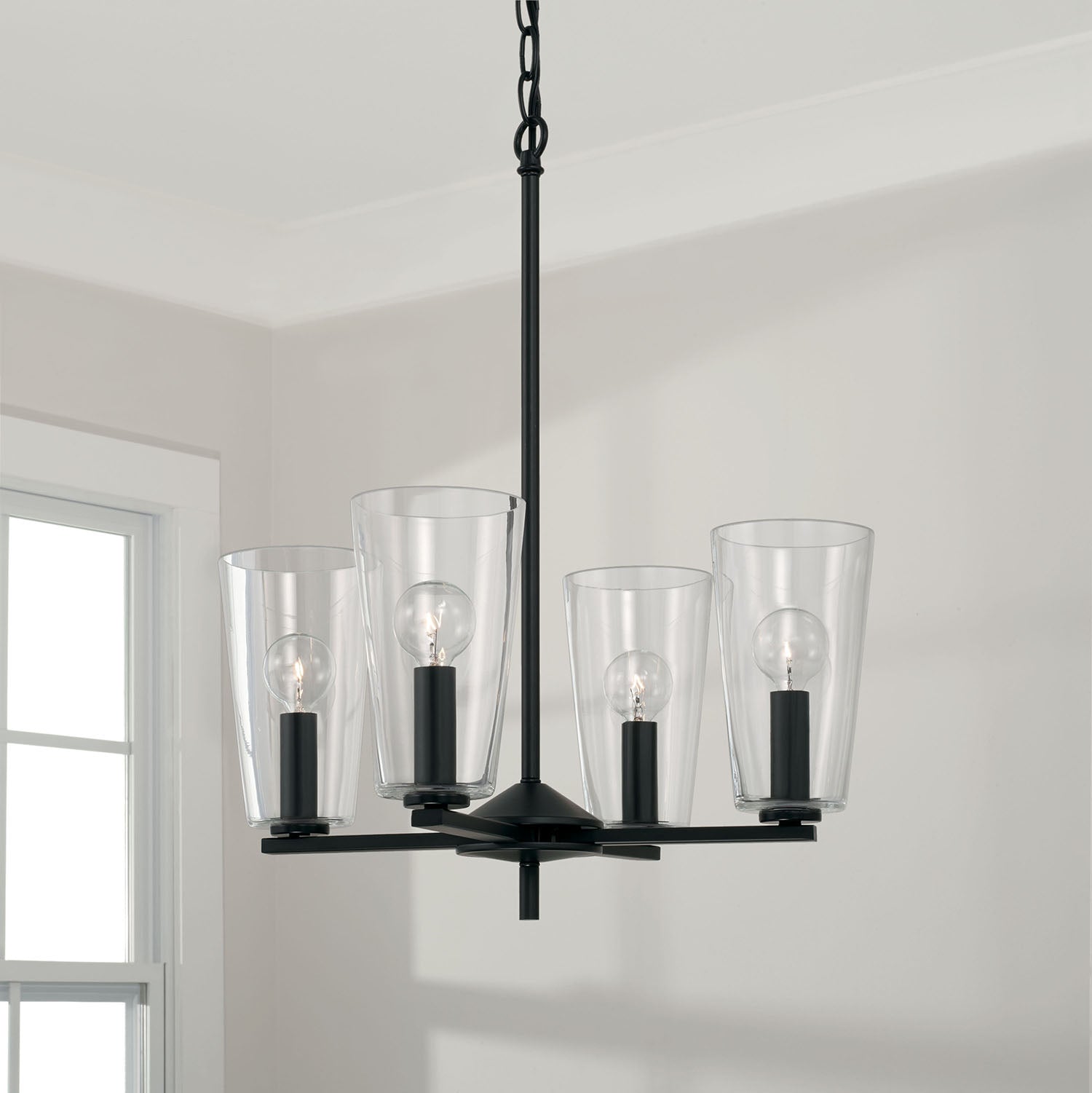 Finley 4-Light Modern Pendant Lighting Fixture - Sleek Black Metal & Clear Glass Shades for Kitchen Island, Dining Room or Entryway