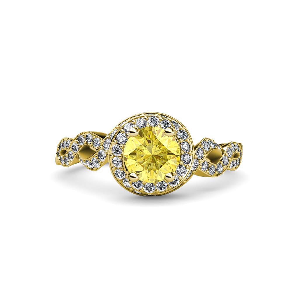 14K Yellow Gold Yellow Sapphire Diamond Halo Ring for Engagement