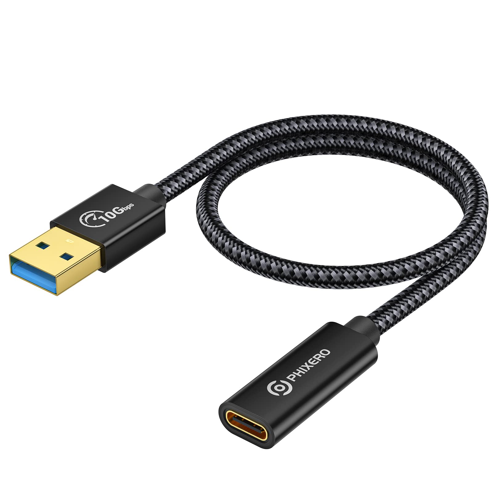 PHIXERO 10Gbps USB C Female to USB Male Adapter 3.1 Gen 2 (1 Ft) - Fast Charging & High-Speed Data Transfer USB A to C Converter for Laptop, PC, Flash Drive, Quest Link - Perfect for Office, Gaming & Mobile Charging