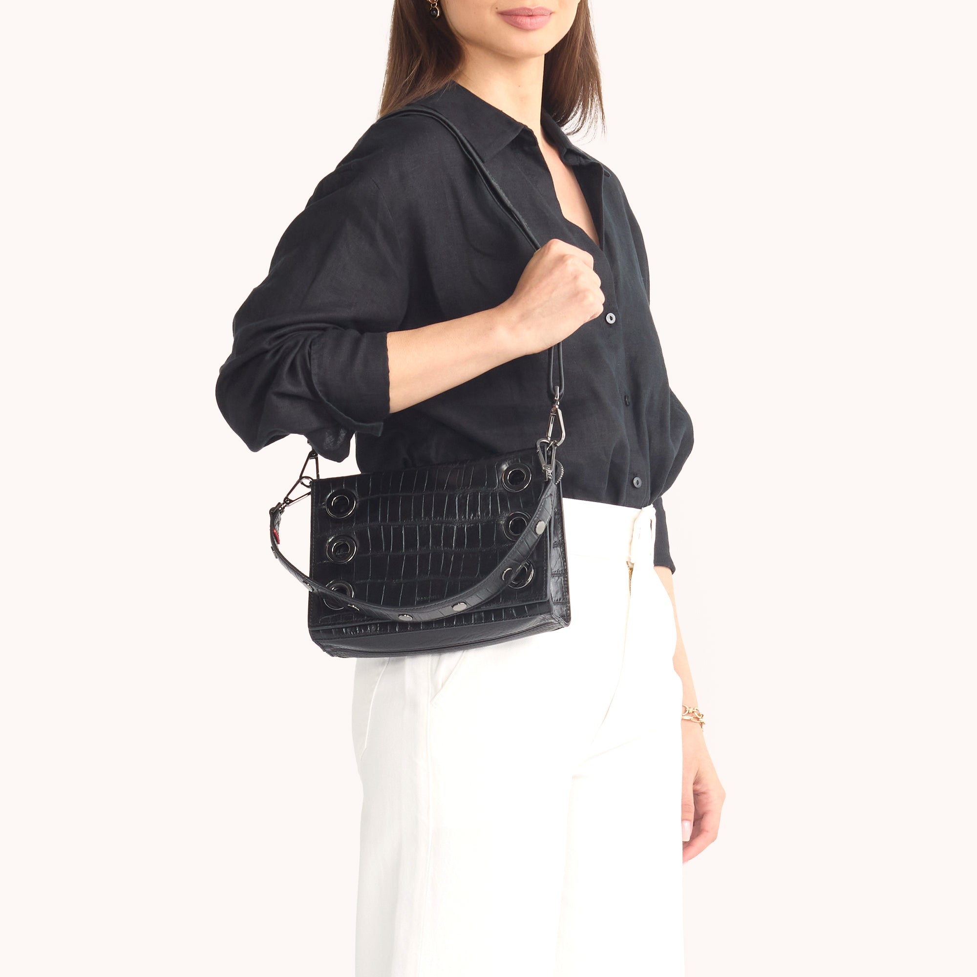 Montana Clutch Evening Bag in Crocodile Embossed Leather with Gunmetal Hardware - Perfect for Parties, Weddings & Special Occasions