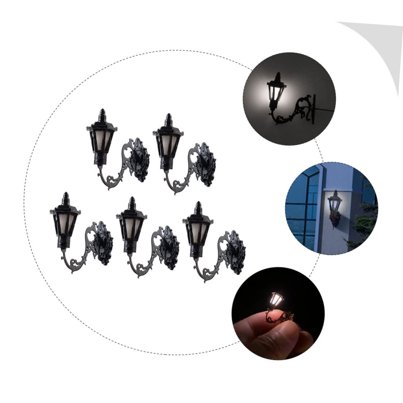 KITANDOVE 5pcs Mini Wall Sconce LED Light - ABS Stainless Steel Miniature House Lamp for Diorama, Dollhouse, Train Set & Model Railroad Scenes