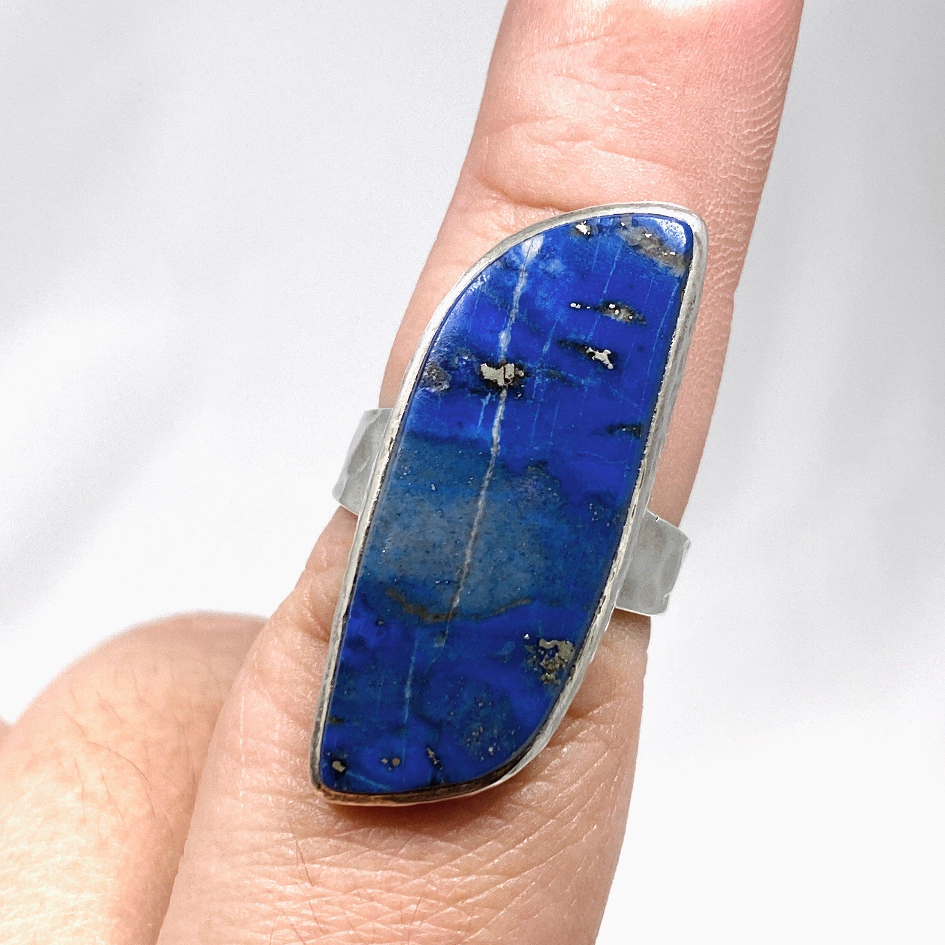 Lapis Lazuli Freeform Hammered Band Ring for Women - Size 8 - KRGJ2162 - Handmade Boho Jewelry for Everyday Wear & Special Occasions