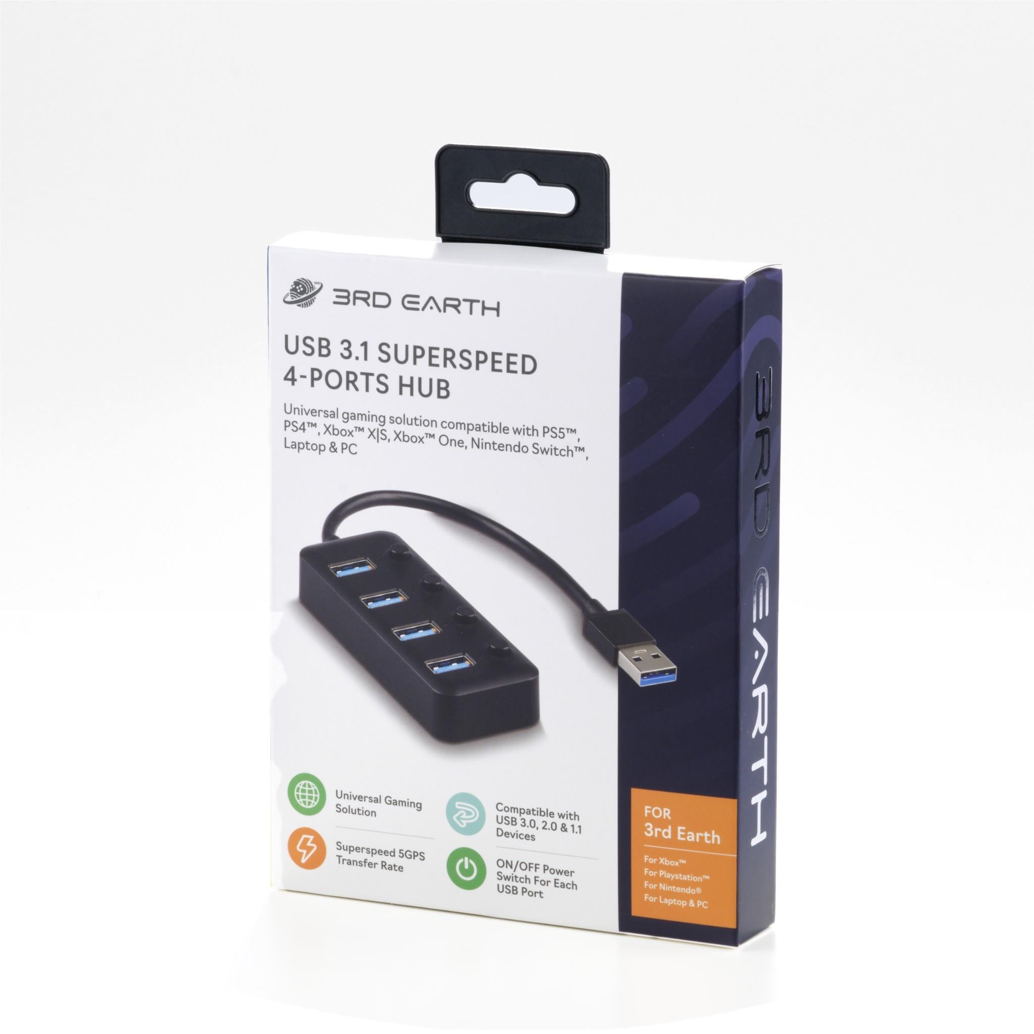 3rd Earth USB 3.1 SuperSpeed 4-Port Hub - High-Speed Data Transfer for Laptop, PC, Mac - Perfect for Home Office, Gaming & Travel Accessories