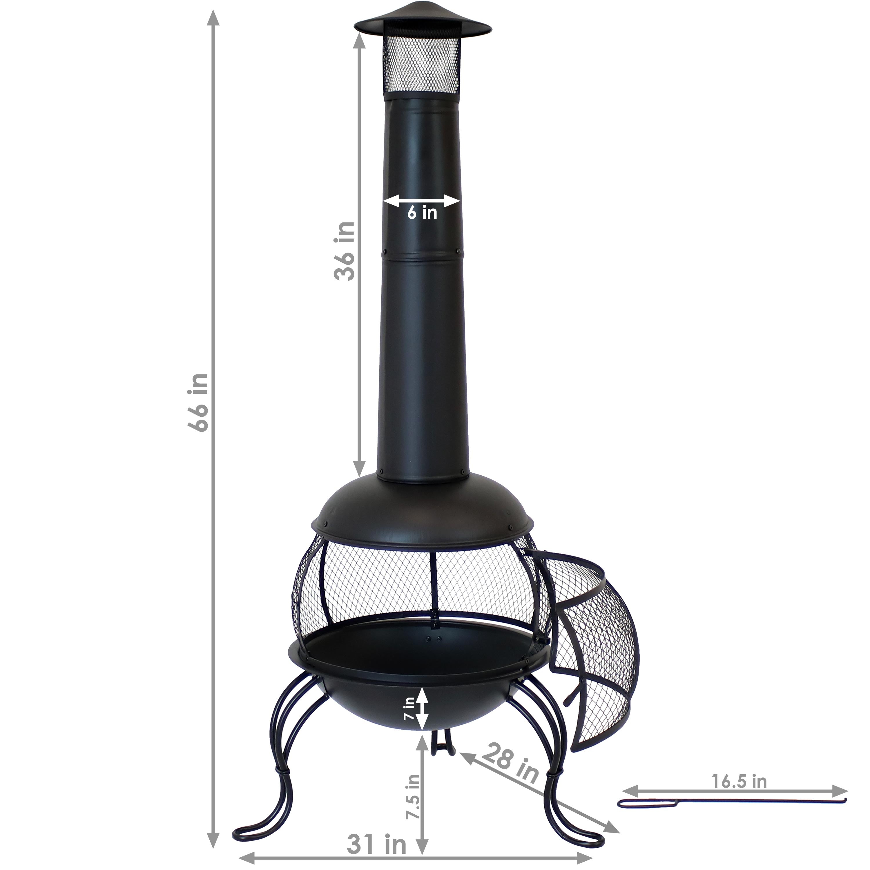 Sunnydaze Black Steel Wood Burning Outdoor Chiminea Fire Pit with Rain Cap - 66