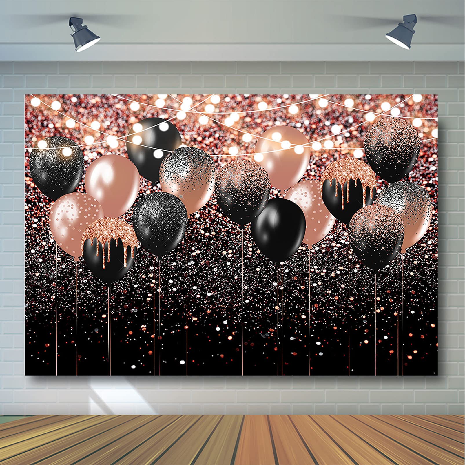 Rose Gold & Black Glitter Photography Backdrop - 7x5ft Party Decor for Birthday, Wedding, Bridal Shower, Balloon Decorations | Perfect for Photo Booths, Social Media Shoots & Event Backgrounds
