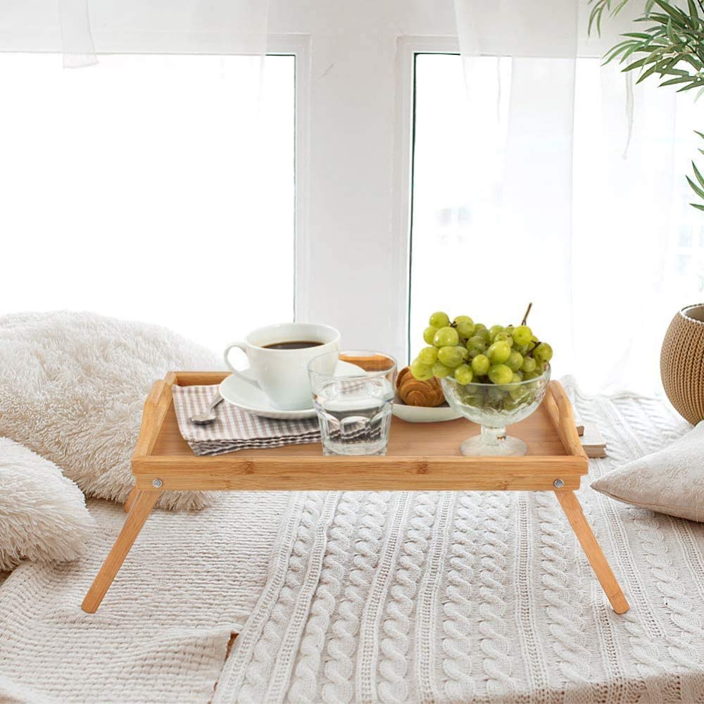 Foldable Bamboo Bed Tray - Adjustable Breakfast Tray, Laptop Desk & Overbed Table for Eating, Working & Reading in Bed or Sofa