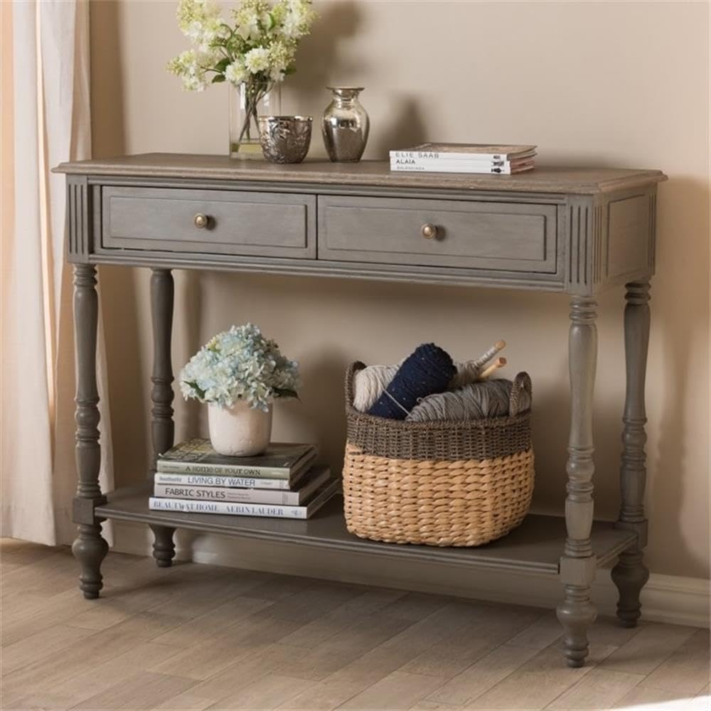 BOWERY HILL 2-Drawer Brown Console Table - Entryway Sofa Table, Hallway Storage & Living Room Accent Furniture