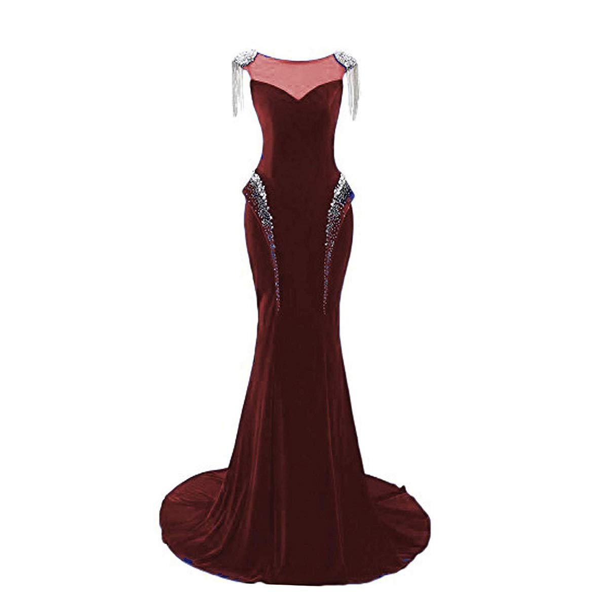 Elegant Women's Velvet Mermaid Evening Dress with Beaded Tassel - Perfect for Prom, Gala & Formal Events