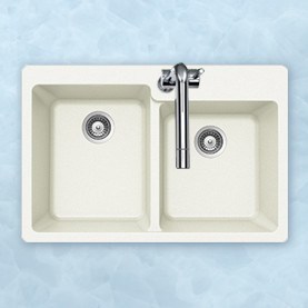 Houzer M-175 Quartztone Series Granite Topmount 60/40 Double Bowl Kitchen Sink - Durable & Stylish for Modern Kitchens, Perfect for Cooking & Cleaning