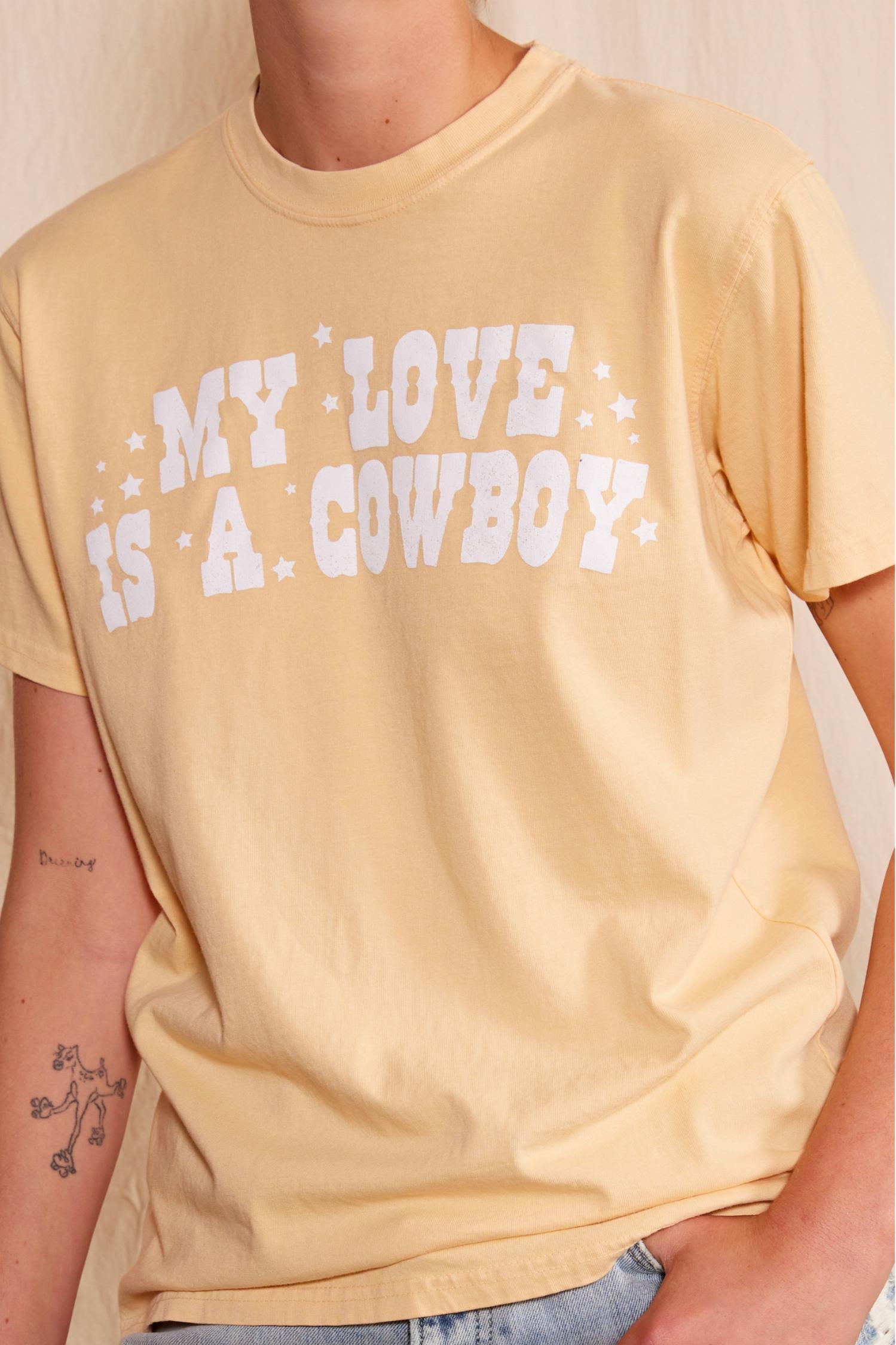 My Love Is A Cowboy Yellow T-Shirt - Western Style Graphic Tee for Country Music Fans & Rodeo Lovers