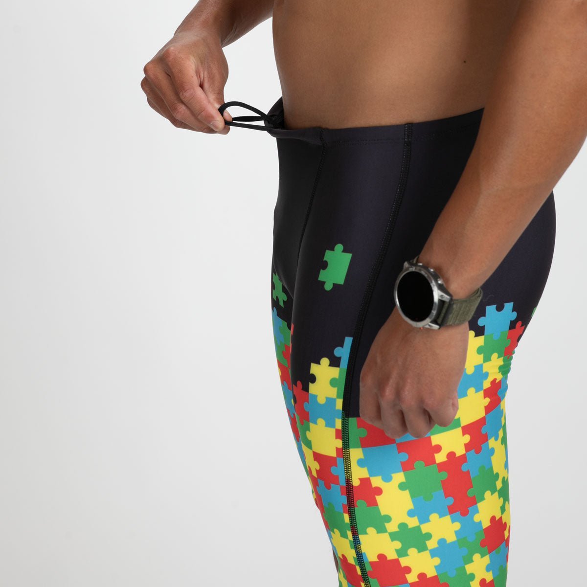 Men's Swim Jammer with Autism Puzzle Design - Quick Dry Competitive Swimwear for Training & Racing | Ideal for Pool, Beach & Water Sports