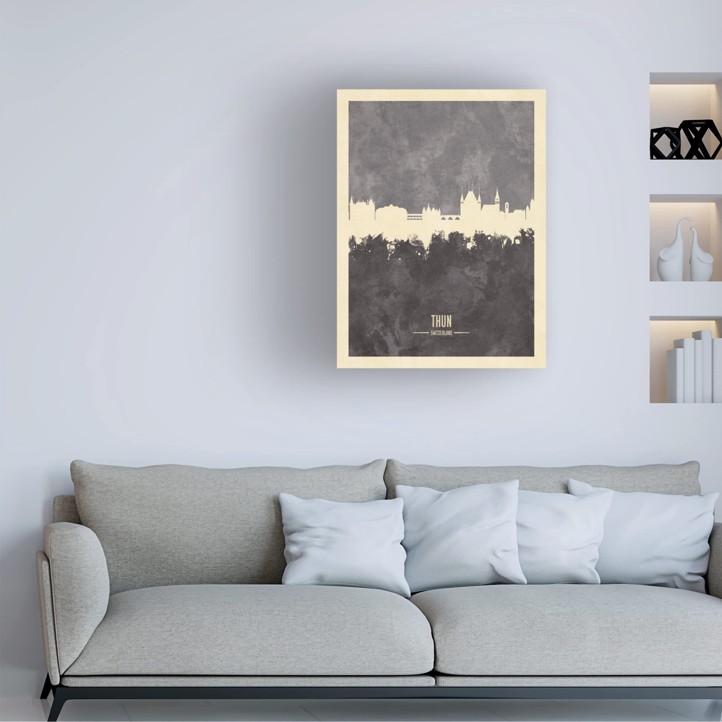 Michael Tompsett 'Thun Switzerland Skyline Gray' Canvas Wall Art Print - Premium Landscape Painting for Living Room, Bedroom & Office Decor