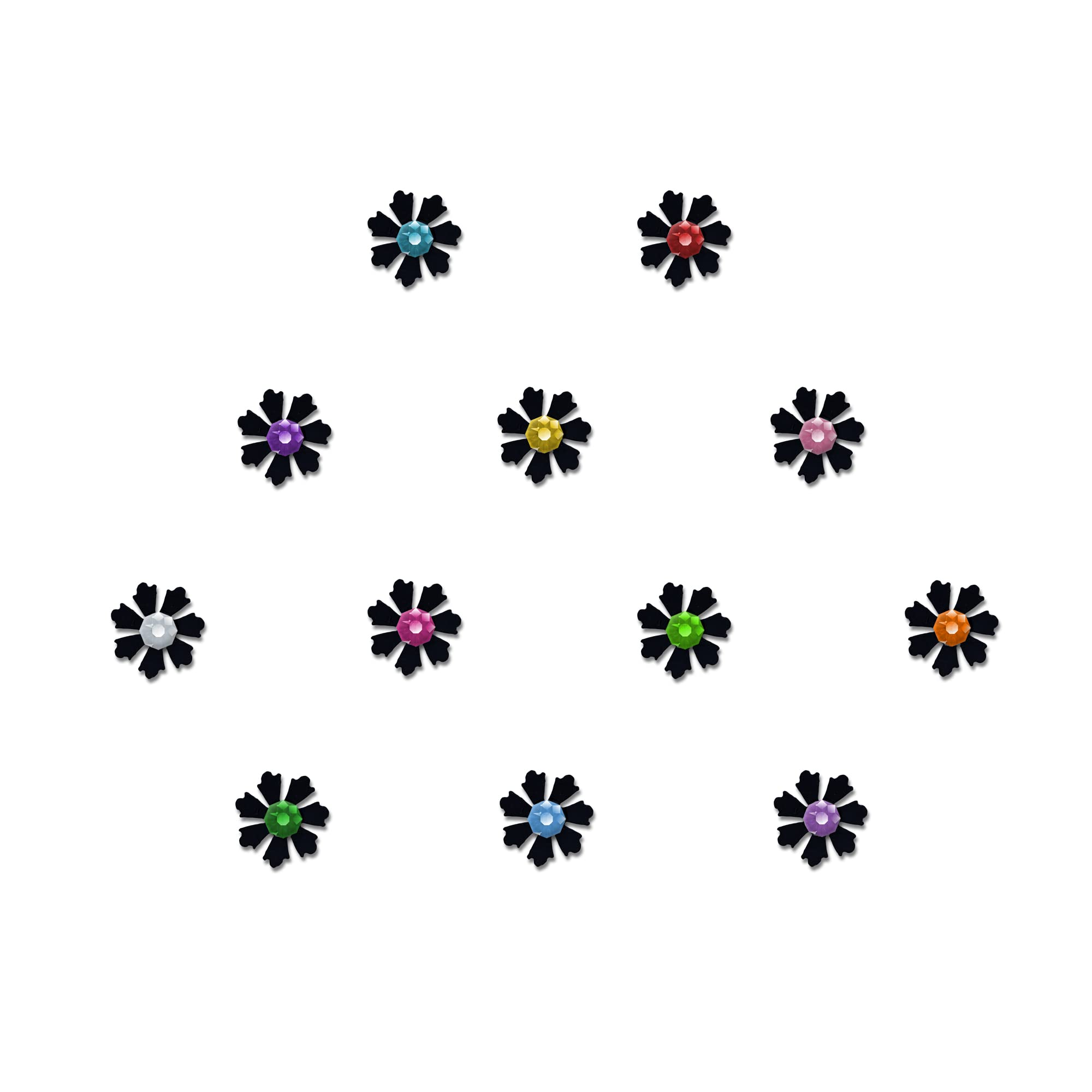 Comet Busters Cute Black Floral Baby Bindis with Colorful Stones - 6mm Kids Face Stickers for Parties, Festivals & Costume Makeup (Pack of BB053)
