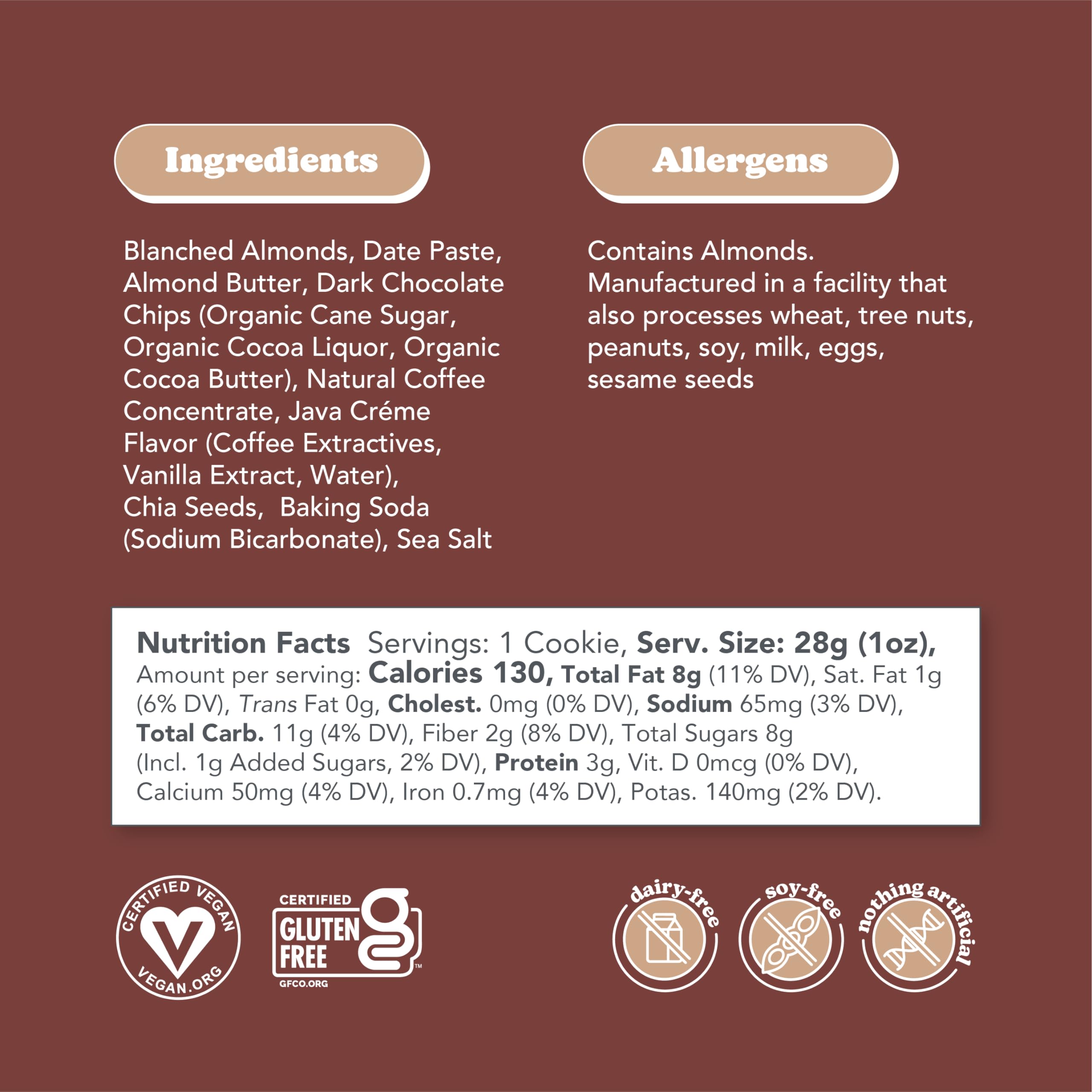 Love + Chew Mocha Chip Minis Bulk Box - 80 Count, 1 Ounce Each | Gluten Free, Vegan, Paleo & Non-GMO Soft Baked Cookies | High Protein Almond Snacks | Perfect for Office Snacks, School Lunches & On-the-Go Healthy Treats