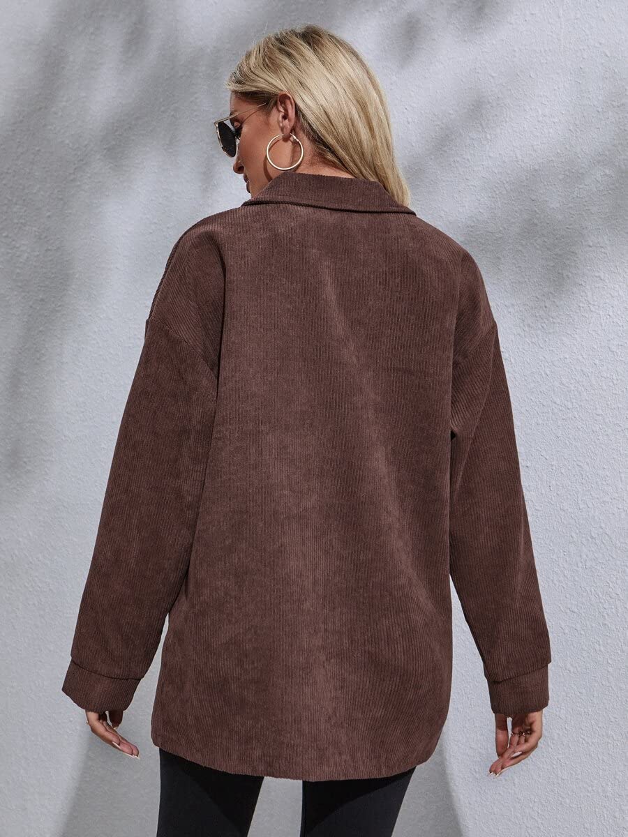 TINMIIR Women's Corduroy Coat with Drop Shoulder & Flap Pockets - Chocolate Brown, X-Small - Stylish Fall & Winter Outerwear for Casual Wear & Office Outfits