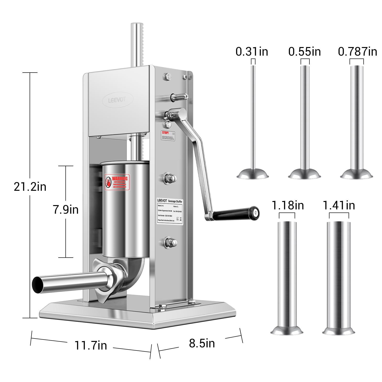 **7Lb/3L Stainless Steel Sausage Stuffer Maker - 304 Adjustable 2-Speed with 5 Filling Tubes (Silver) - Perfect for Home Kitchen, BBQ, and Sausage Making**