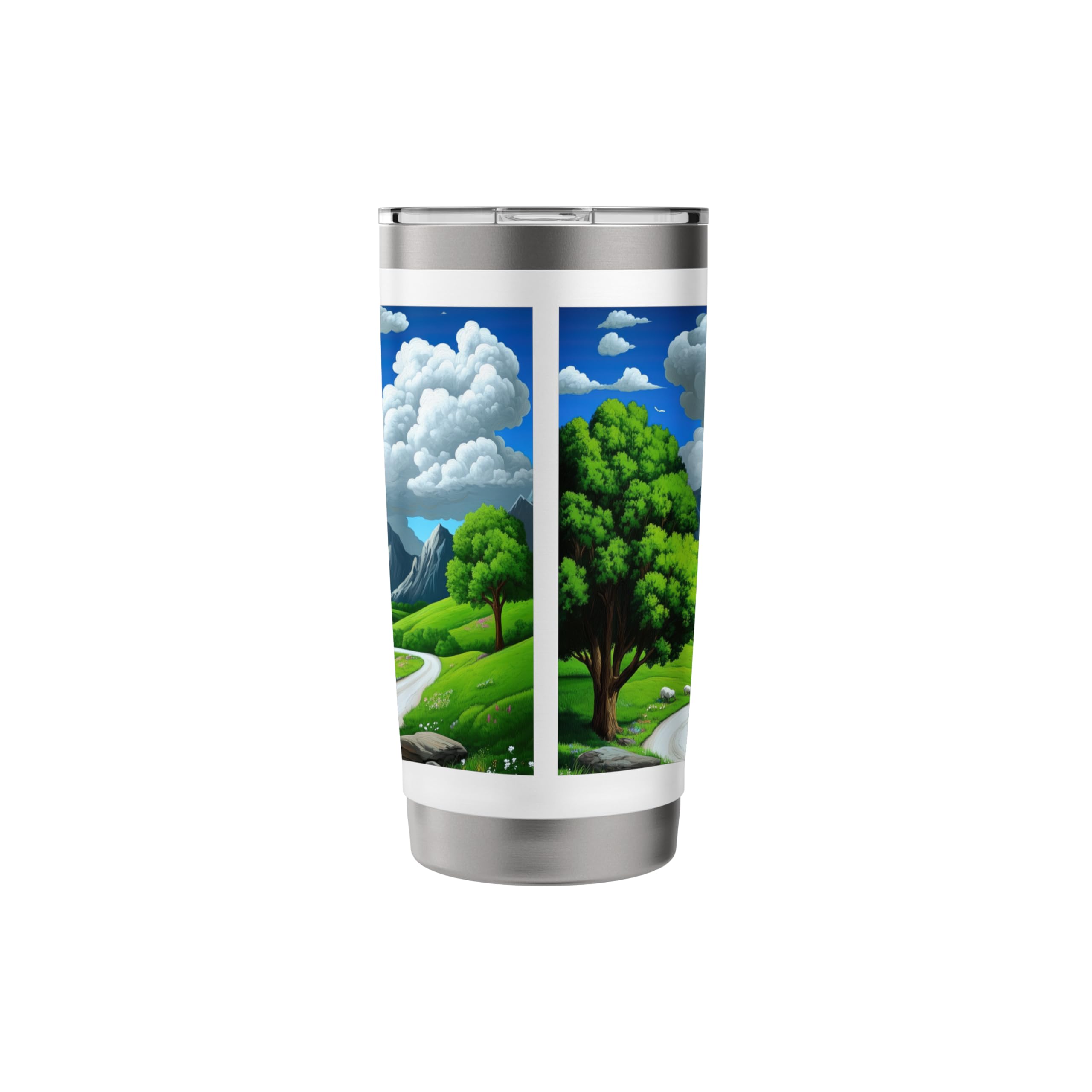 Stainless Steel Insulated Tumbler with Mountain Valley River Design - 20oz Vacuum Flask for Hot & Cold Drinks - Perfect for Hiking, Camping, Office and Outdoor Adventures
