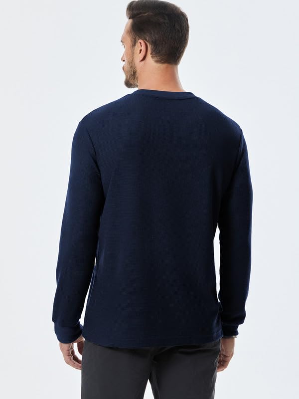 Men's Long Sleeve Casual Crewneck Sweater - Lightweight Honeycomb Waffle Knit Shirt with Pocket | Perfect for Fall Layering & Office Wear