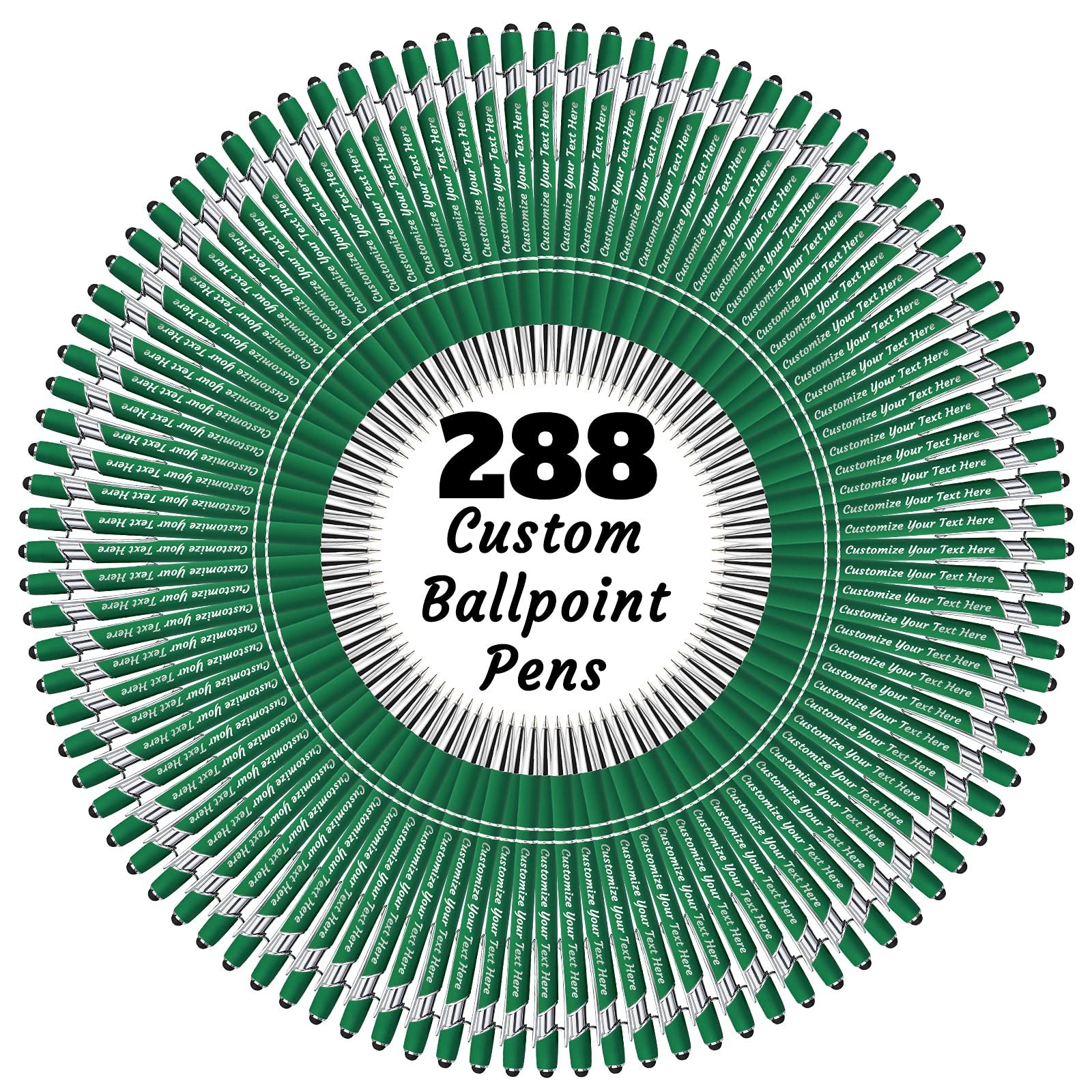 Custom Engraved Ballpoint Pens with Stylus - Personalized Name/Text Pens - Bulk 288-Pack Black Ink - Perfect for Anniversary, Birthday & Graduation Gifts - Great for Office, School & Corporate Events