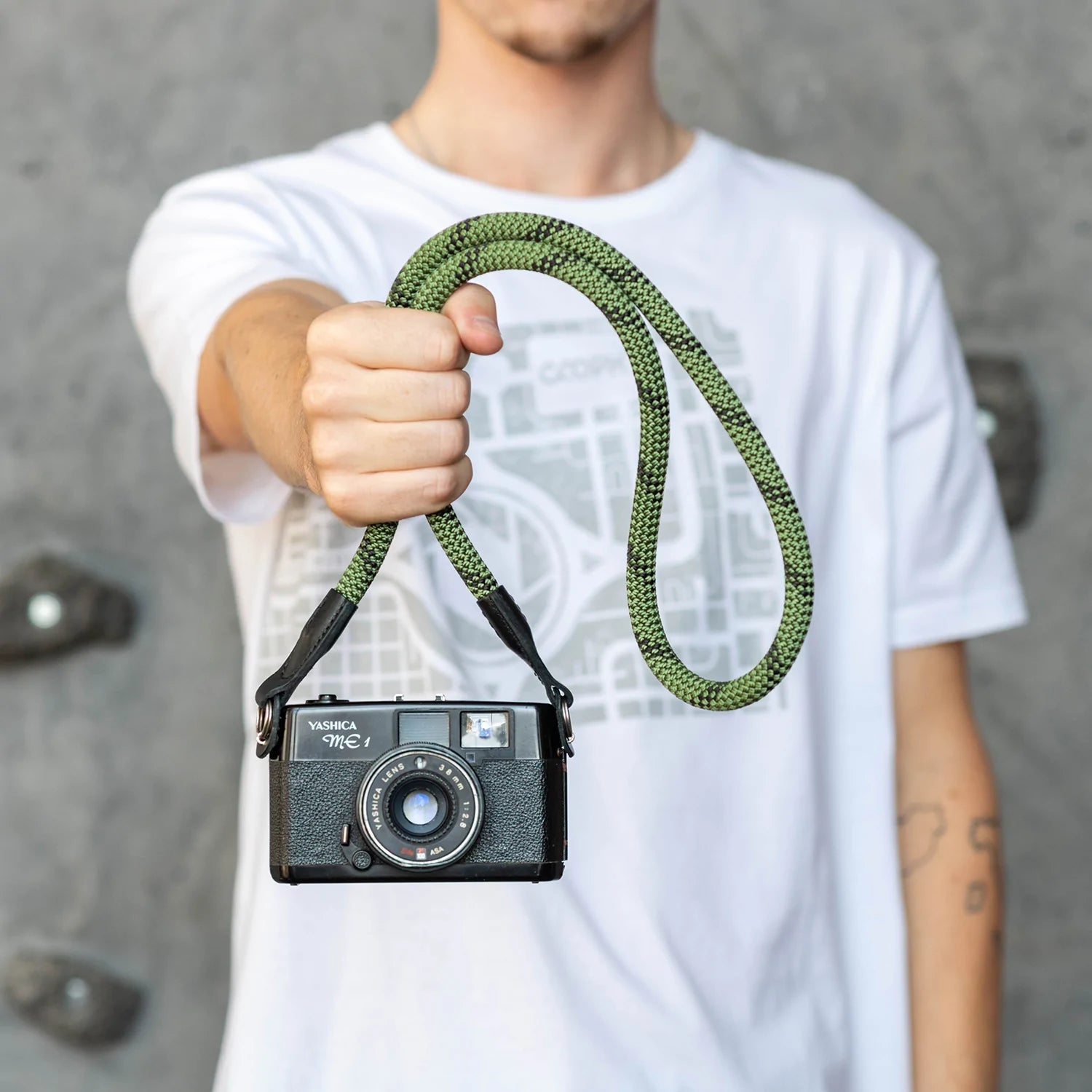 Cooph Rope Camera Strap with Split Ring - 45.3 Inch (115cm) Adjustable Neck Strap for DSLR & Mirrorless Cameras - Durable Duotone Green Design - Perfect for Travel, Hiking & Outdoor Photography