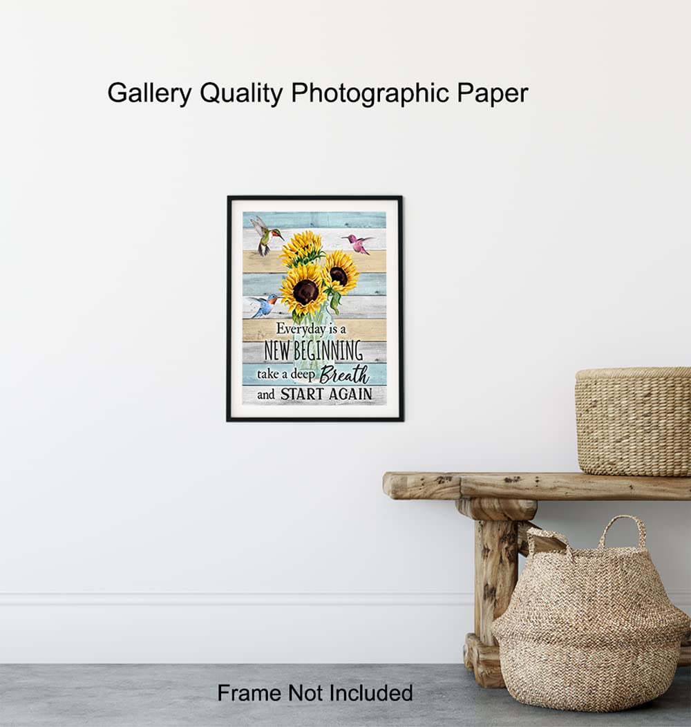 Inspirational Wall Art Decor with Hummingbirds & Sunflowers - Rustic Boho Family Home Decor - Positive Quote Sign for Living Room, Bedroom, Office - Encouragement Gift for Women, Housewarming Present