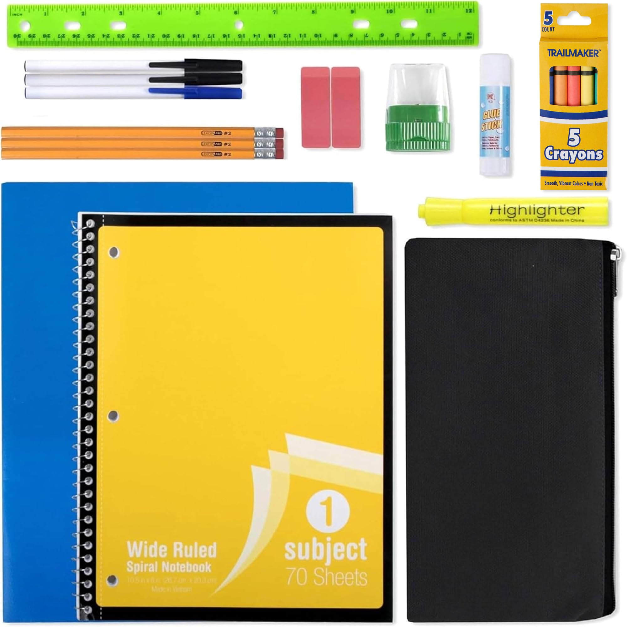 20 Piece School Supplies Pack for K-12 Students - Essential Back to School Bundle for Boys & Girls - Perfect for Classroom, Homework & Homeschooling