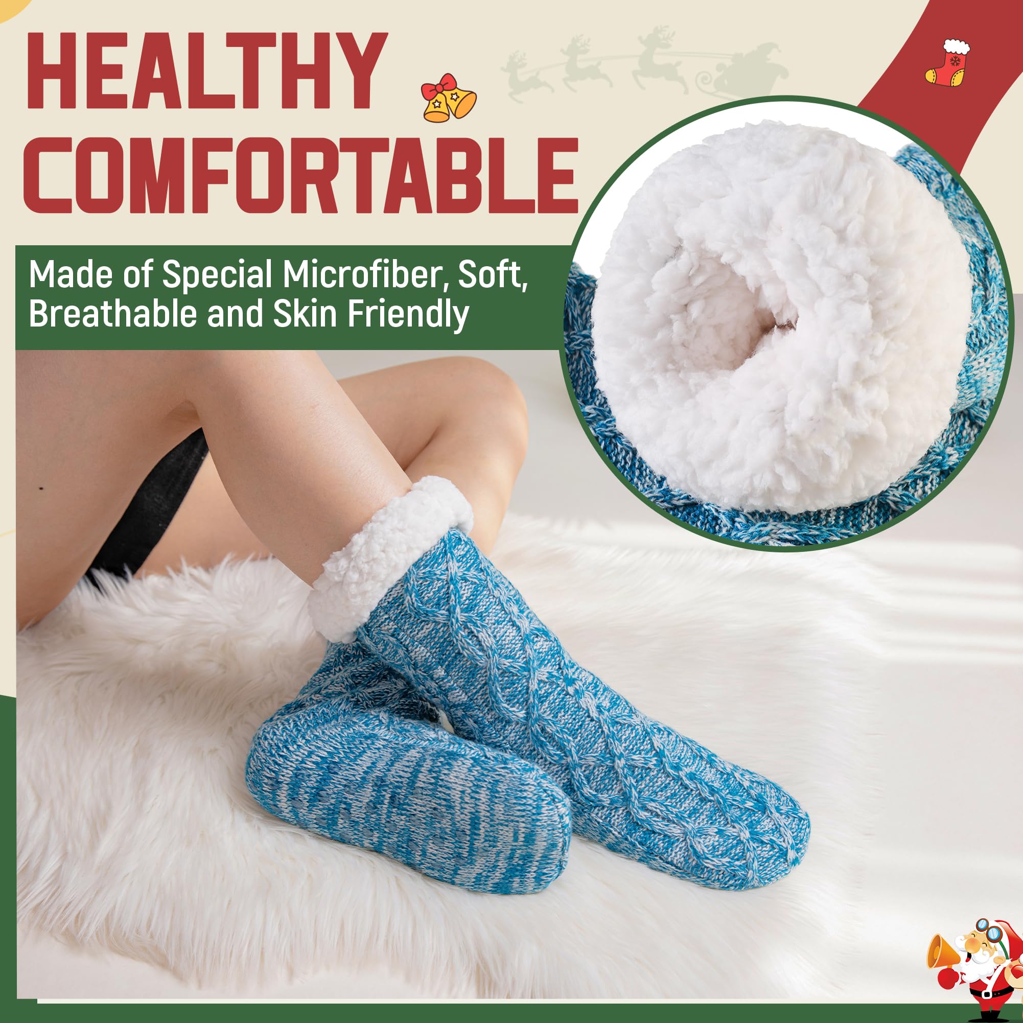 DoSmart Women's Fuzzy Slipper Socks - Winter Thermal Fleece-Lined with Snowflake Design - Ultra Soft & Warm Indoor Home Socks for Christmas Gifts, Cozy Lounge Wear & Housewarming Presents