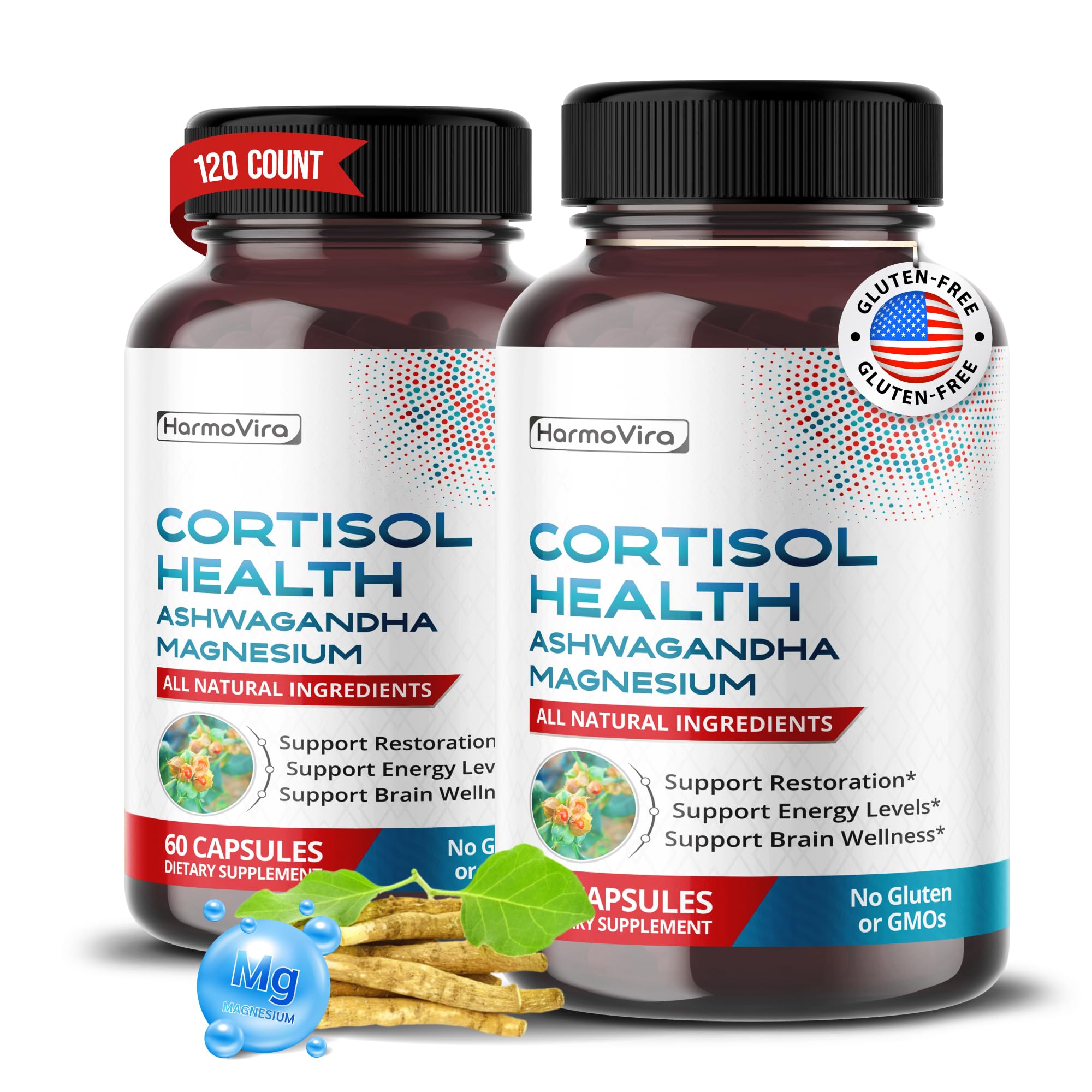 CORTISOL Health Supplement - Ashwagandha, Magnesium, Rhodiola & St. John's Wort for Stress Relief, Energy Boost & Brain Support - 120-Day Supply - Made in USA - Perfect for Daily Stress Management & Mental Clarity