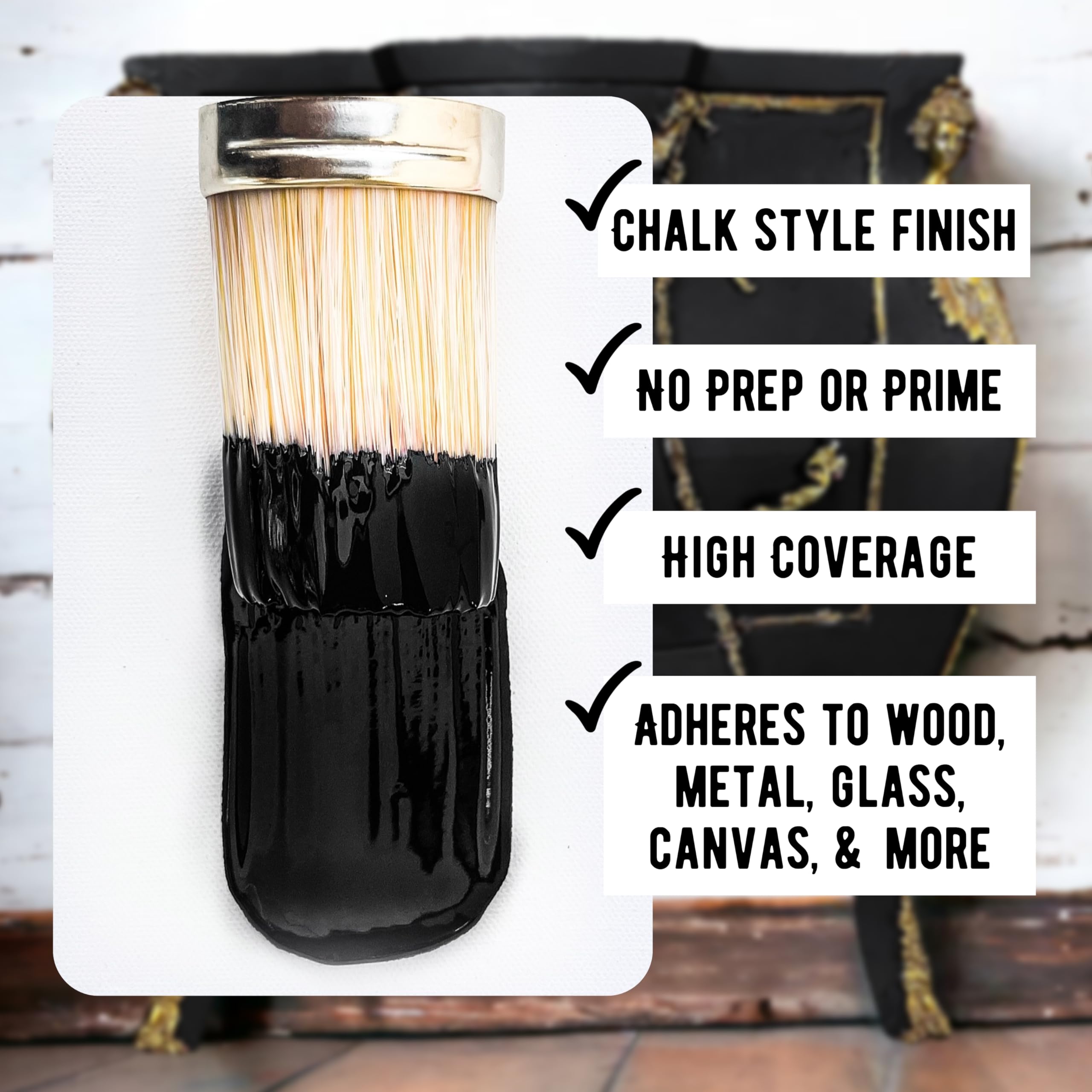 Premium Matte Black Chalk & Clay Paint for Furniture - 16oz Non-Toxic DIY Wood Paint for Home Décor, Artists & Crafters | Perfect for Upcycling Furniture, Cabinets, and Creative Art Projects