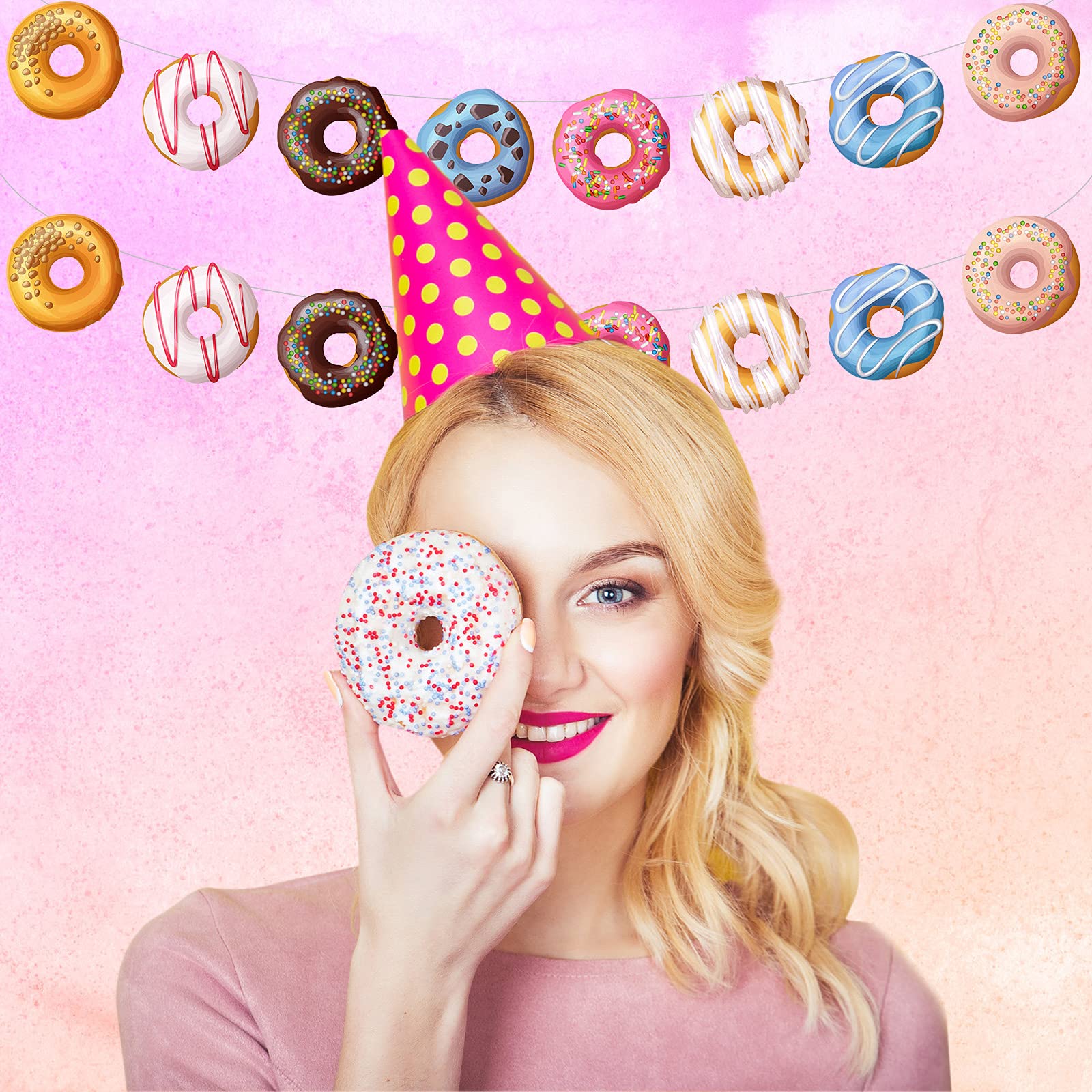 4-Piece Donut Theme Party Banner Set - Cute Donut Garland & Decorations for Birthday, Christmas, New Year, Baby Shower (Perfect for Dessert-Themed Celebrations & Sweet 16 Parties)
