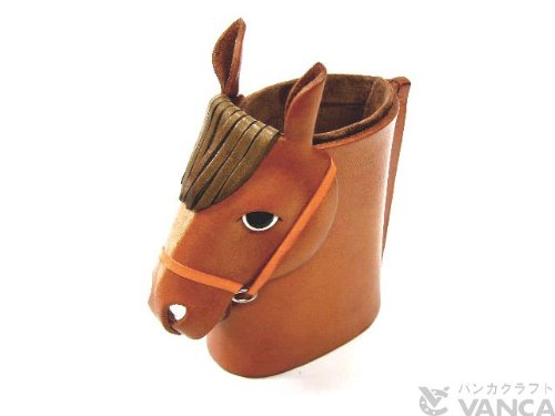 VANCA Handmade Japanese Genuine Leather Horse Head Eyeglasses Holder & Stand - Brown - Perfect for Office, Home, and Gift Giving