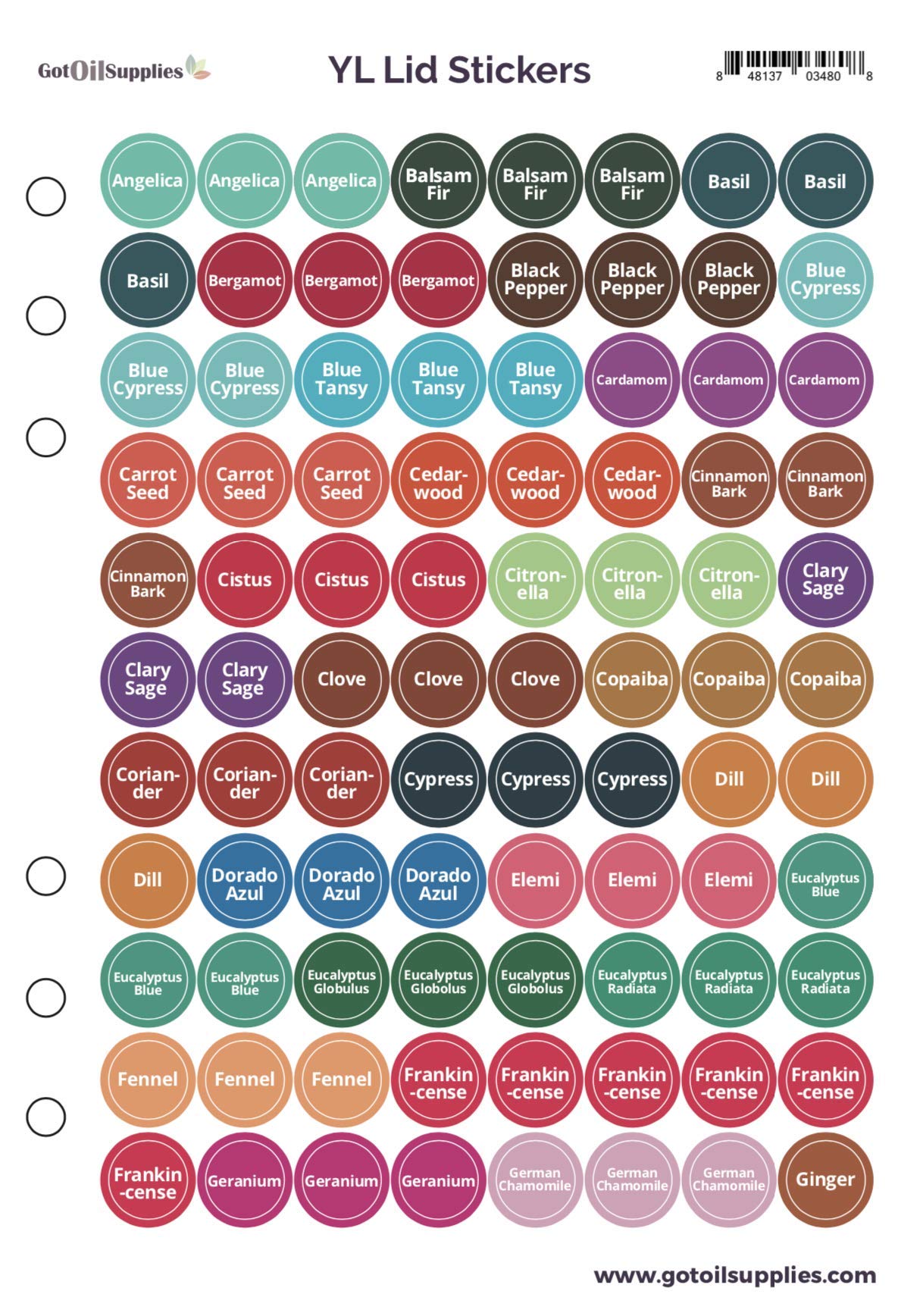 Young Living Essential Oil Bottle Cap Stickers - 7 Sheets (616 Labels) for Aromatherapy Containers | Waterproof & Durable Lid Stickers | Perfect for Organizing YL EO Bottles at Home, Spa or Yoga Studio