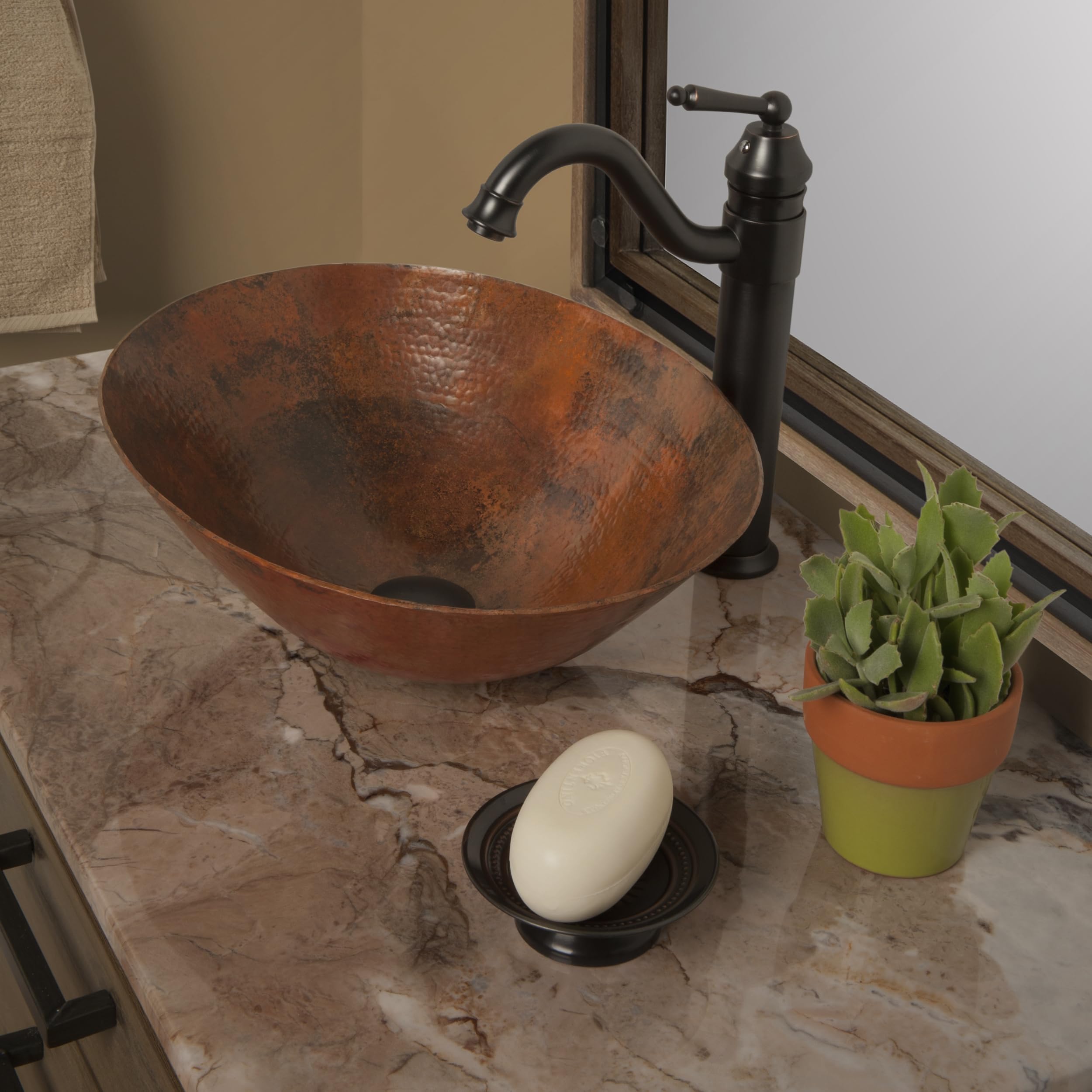 Novatto BILBOA Copper Vessel Sink Set - Oil Rubbed Bronze Finish - Modern Bathroom Vanity Sink for Farmhouse, Rustic & Contemporary Home Decor
