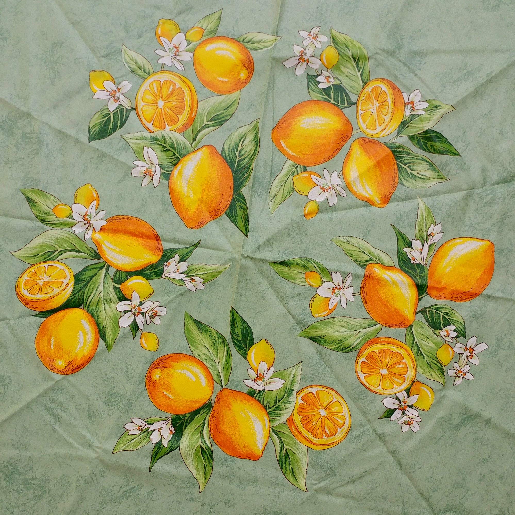La Cigale Citron Wipeable Spill-Resistant Acrylic Coated Tablecloth - Floral Cotton French Provencal Design for Rectangle Tables (71-inch Round, Green) - Perfect for Indoor Dining & Outdoor Picnics