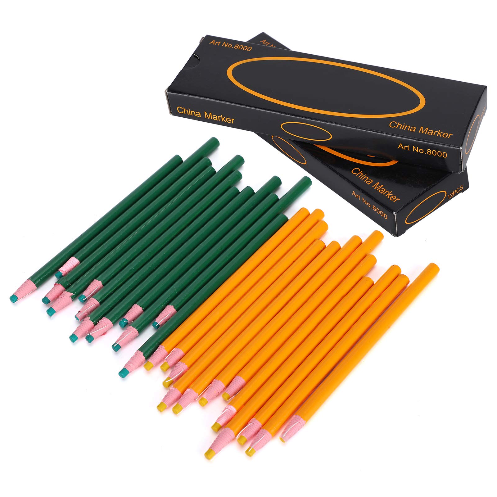 Yellow & Green Tailor's Chalk for Fabric - 24Pcs Sewing Marking Pencils with Free Cutting Chalk - Perfect for Tailoring, Quilting, Dressmaking & DIY Fabric Projects