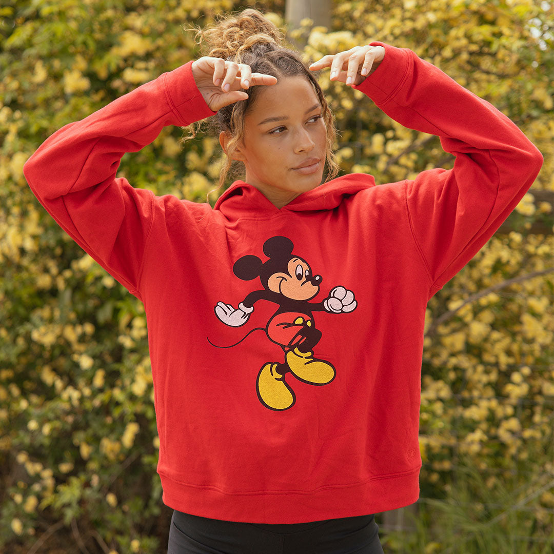 Disney Mickey Mouse Boyfriend Hoodie - Red Sweatshirt for Women | Cozy Pullover for Casual Wear & Lounge