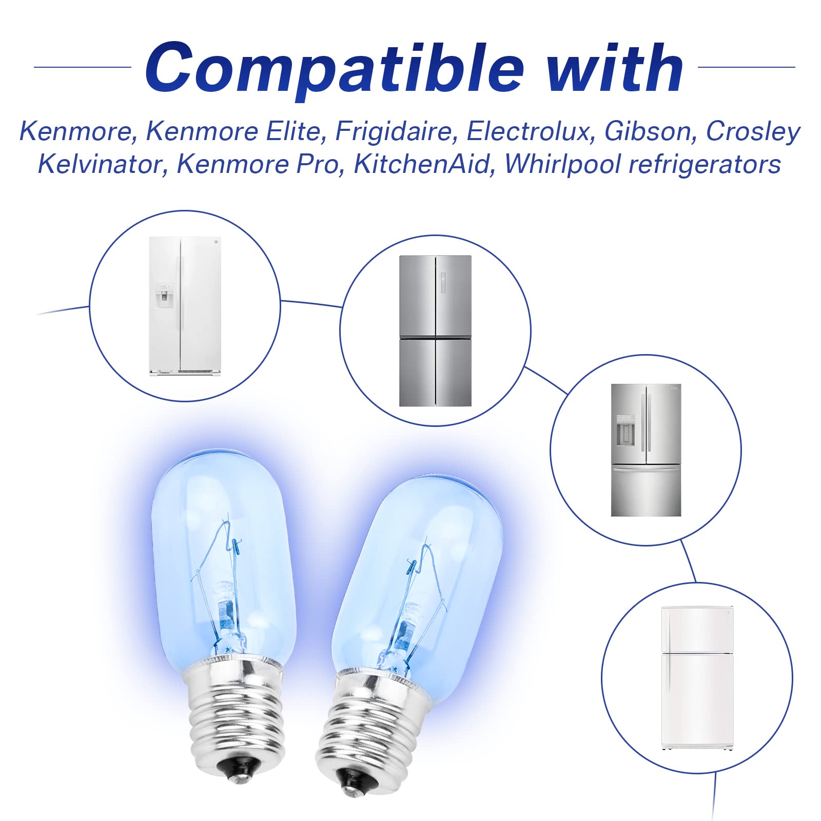 ANTOBLE 40W Refrigerator Light Bulb - 2 Pack T8 E17 Base Replacement Bulb Compatible with Frigidaire, Kenmore, Whirlpool, Electrolux & KitchenAid Fridges - Perfect for Freezer & Refrigerator Interior Lighting