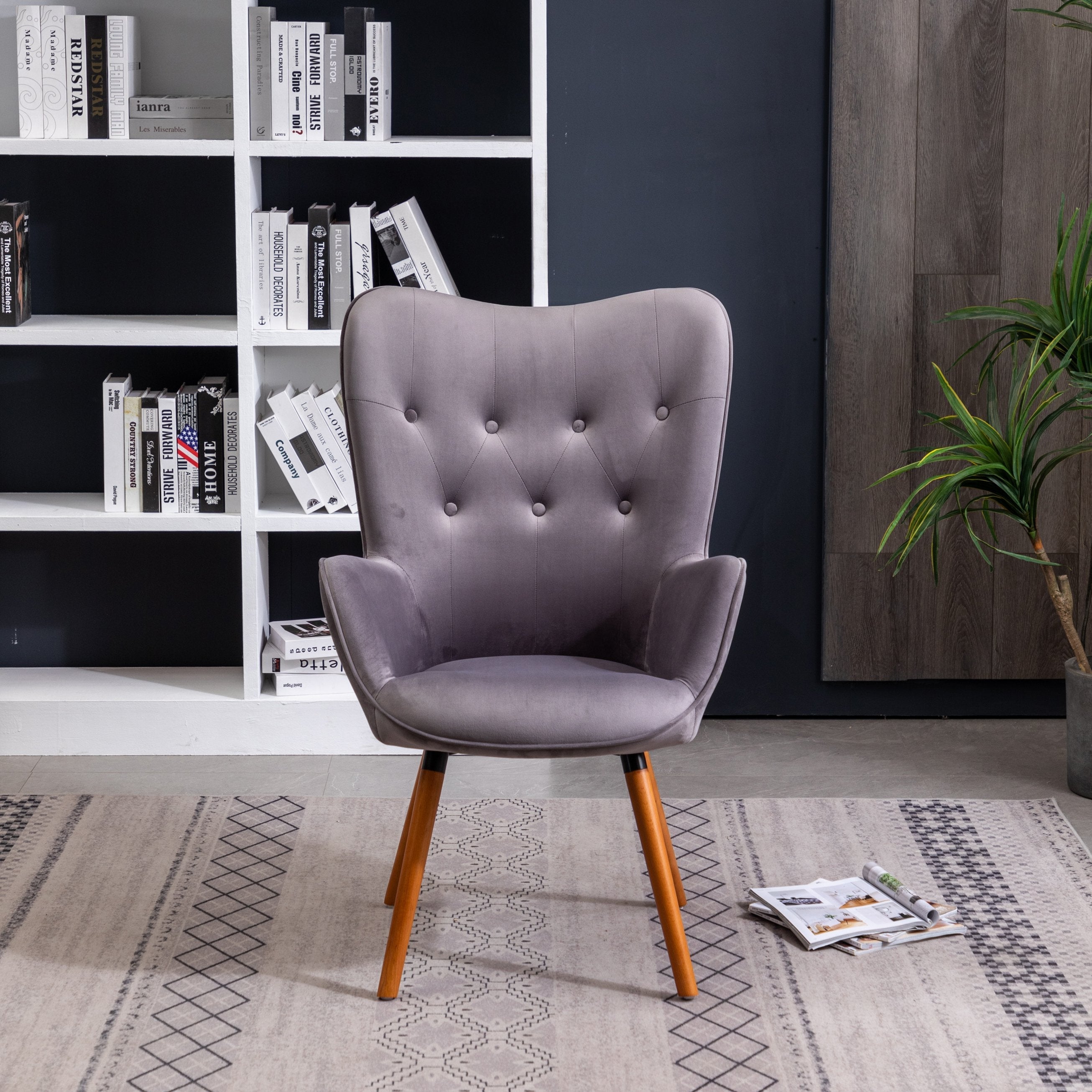 Roundhill Furniture Doarnin Contemporary Silky Velvet Tufted Button Back Accent Chair - Modern Living Room Seating for Home Office, Lounge & Bedroom Decor