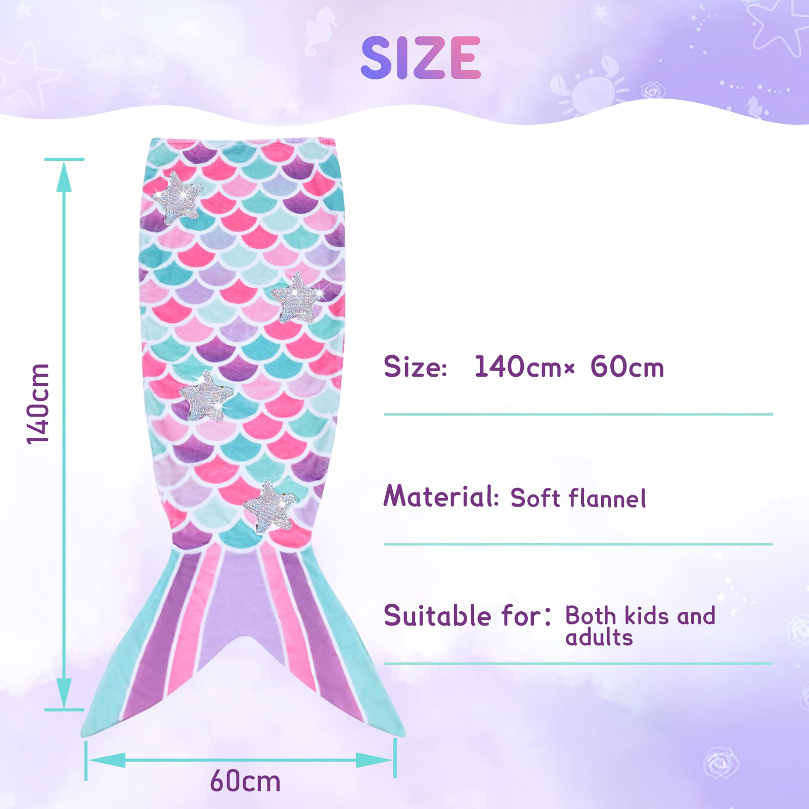 WERNNSAI Mermaid Tail Blanket - Soft Plush Wearable Blanket for Girls & Teens, 140x60cm, All-Season Flannel Snuggle Sleeping Bag, Pink Mermaid Scale Design - Perfect for Cosplay, Sleepovers & Winter Warmth