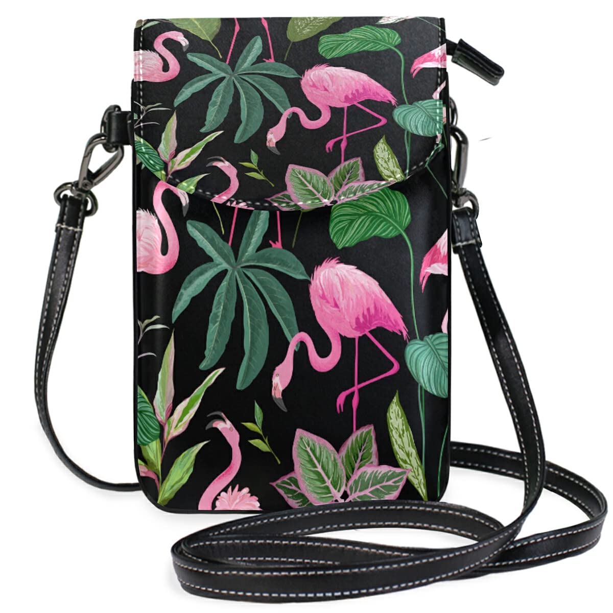 Women's Genuine Leather Crossbody Bag with Flamingo Print - Stylish Shoulder Bag for Phone, Credit Cards & Essentials - Perfect for Travel, Shopping & Everyday Use