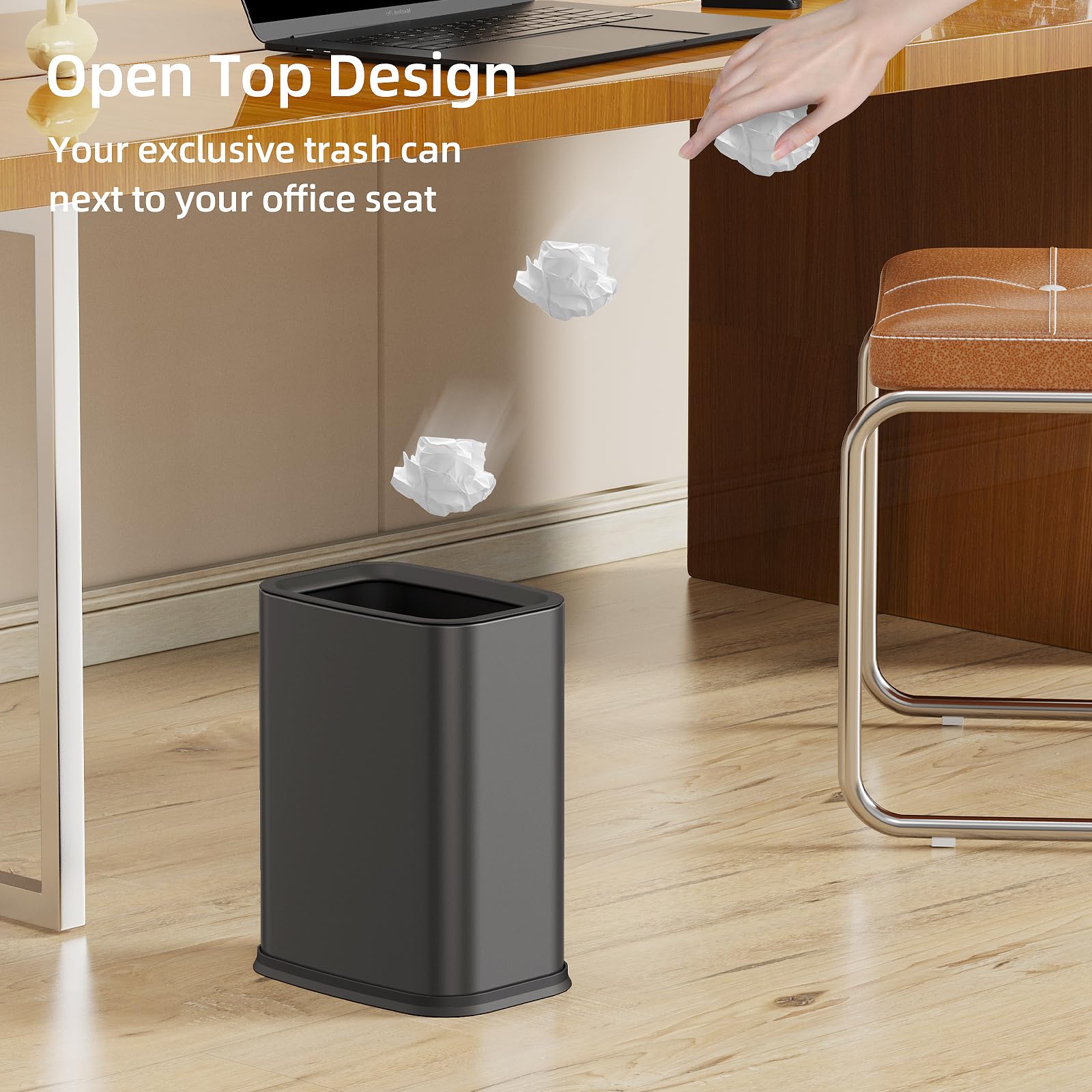 2.6 Gallon Black Metal Bathroom Trash Can with Removable Inner Bucket - Small Office Waste Basket for Bathroom, Kitchen, Bedroom & Office Use